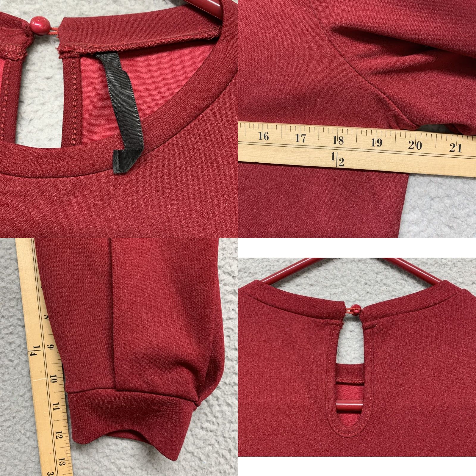 Shein VINTAGE SheIn Blouse 3/4 Sleeve Cropped Top Womens M Burgundy Stretch Shirt Ballon Sleeve Size M / US 6-8 / IT 42-44 - 8 Thumbnail