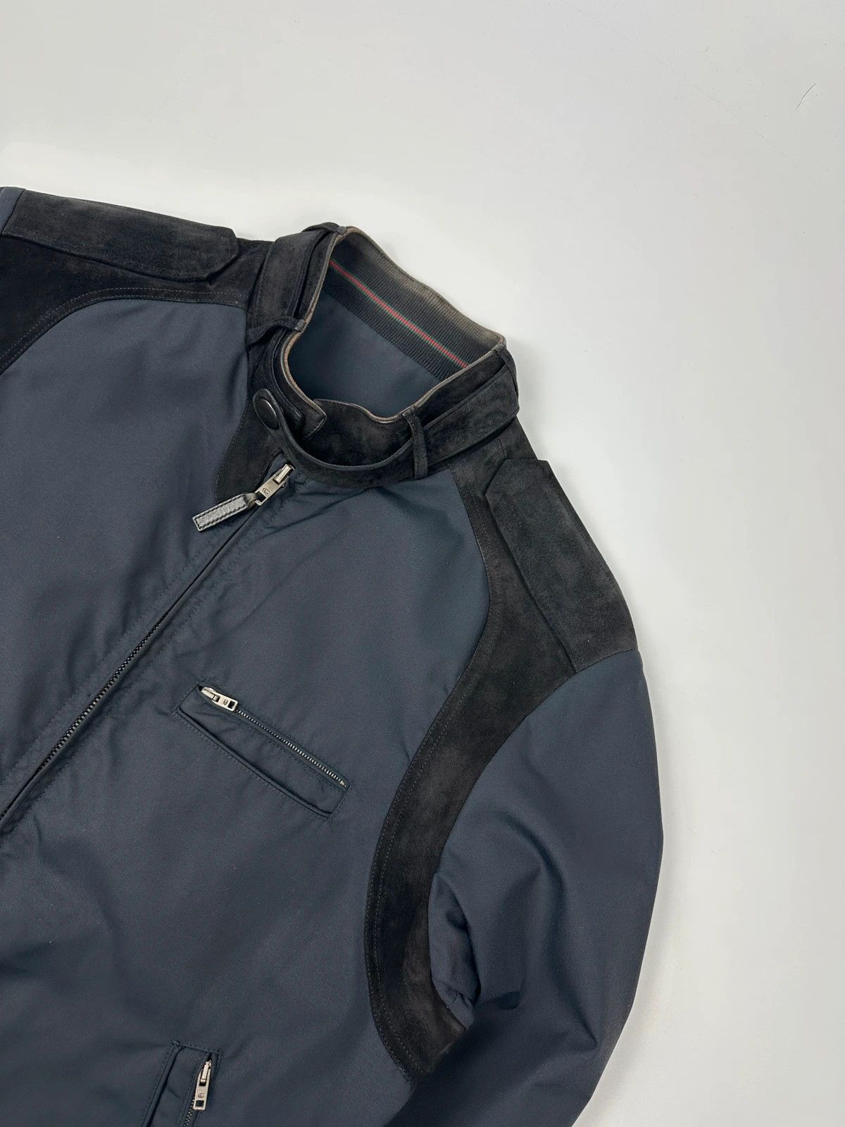 Gucci Gucci 00’s Navy Blue Leather Insert Bomber Jacket Size US M / EU 48-50 / 2 - 2 Thumbnail