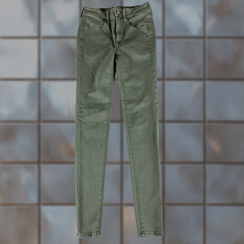 Vintage AMERICAN EAGLE Jeans Jegging WOMENS Size 2 Green Hi Rise Regular Fit Size 26" / US 2 / IT 38 - 1 Thumbnail