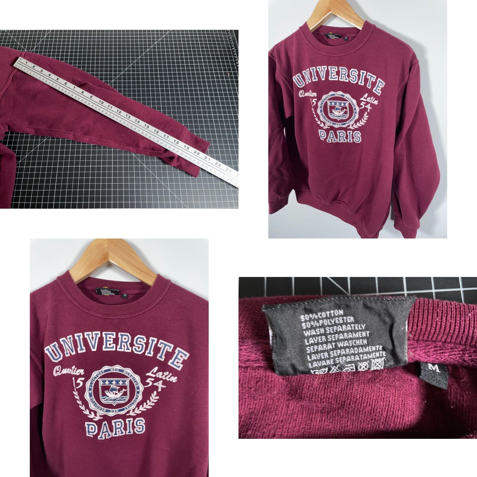 Vintage VINTAGE University Sweatshirt Crewneck Dark Red Graphic Paris 90s Adult Medium Men Size US M / EU 48-50 / 2 - 8 Thumbnail