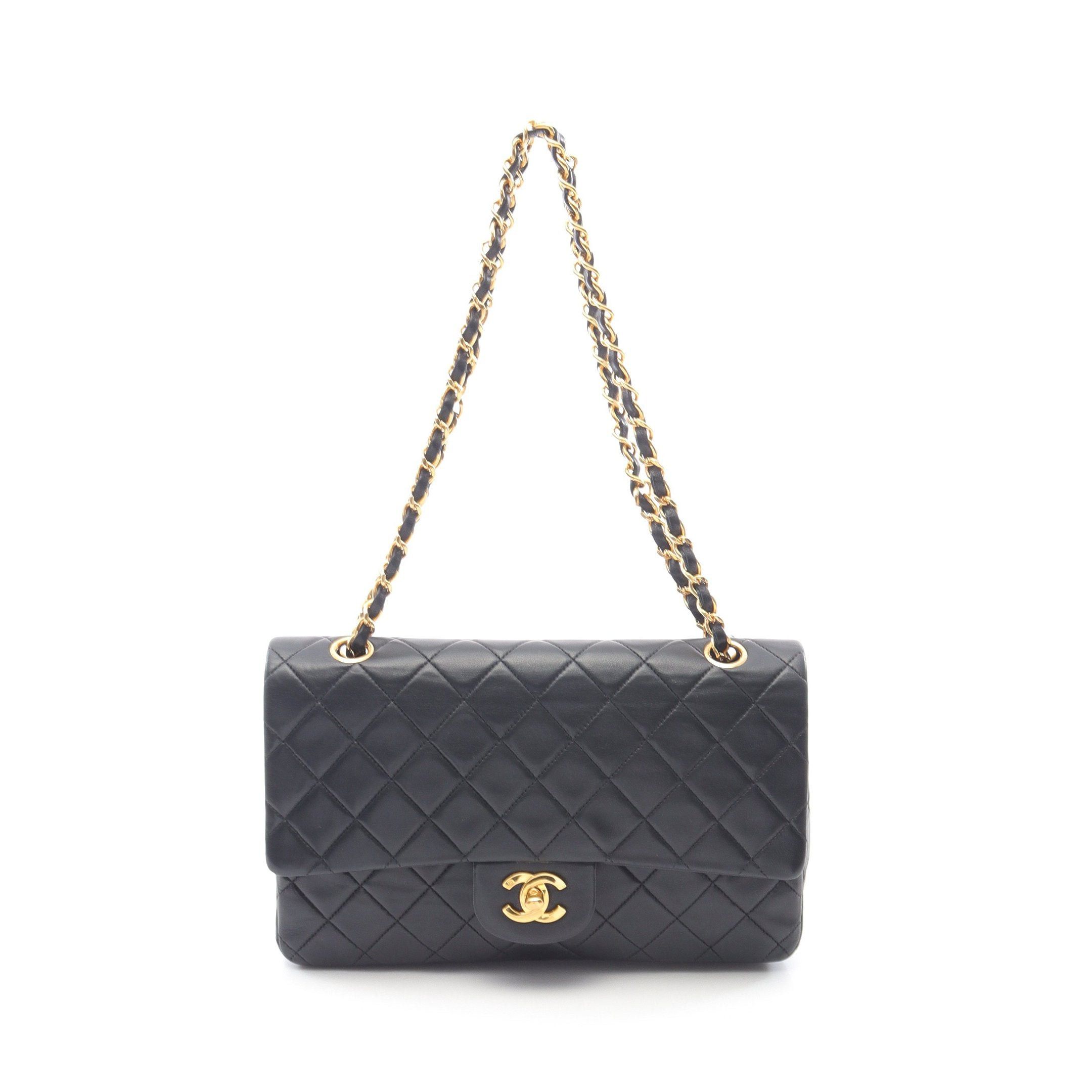 Chanel Chanel Matelasse Double Flap Chain Shoulder Bag Lambskin Black Gold Hardware Size ONE SIZE - 1 Thumbnail