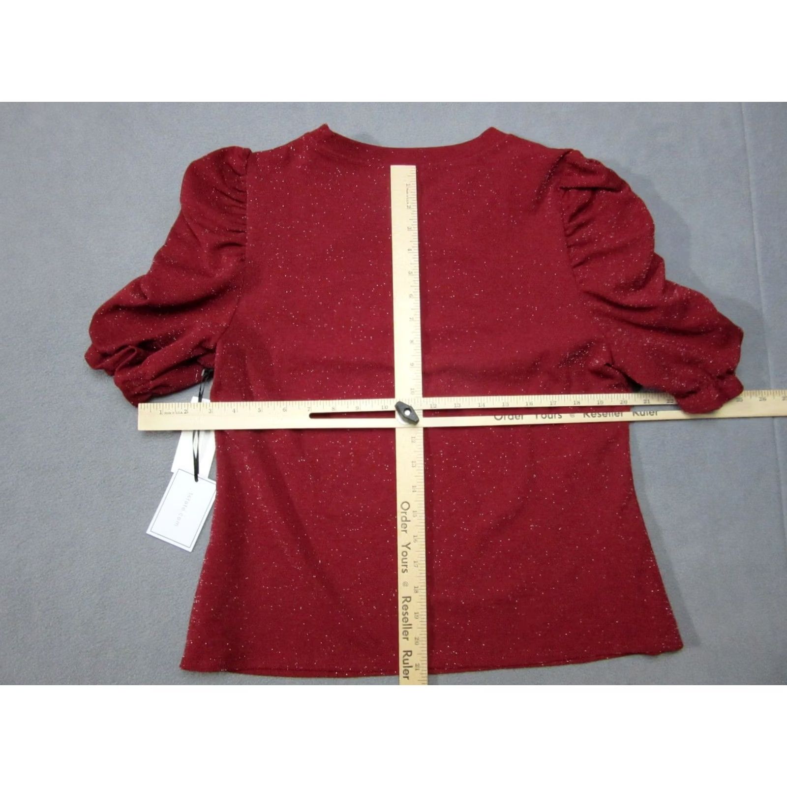 Vintage 1. STATE Womens Large Ruby Red Metallic Blouse Ruffled Sleeve Midnight Garden Size L / US 10 / IT 46 - 7 Thumbnail