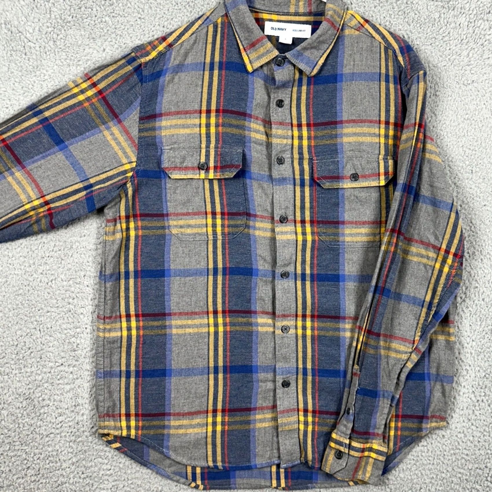 Old Navy Old Navy Shirt Flannel Men Large Gray Blue Plaid Flap Pockets Stretch Button Up Size US L / EU 52-54 / 3 - 2 Thumbnail
