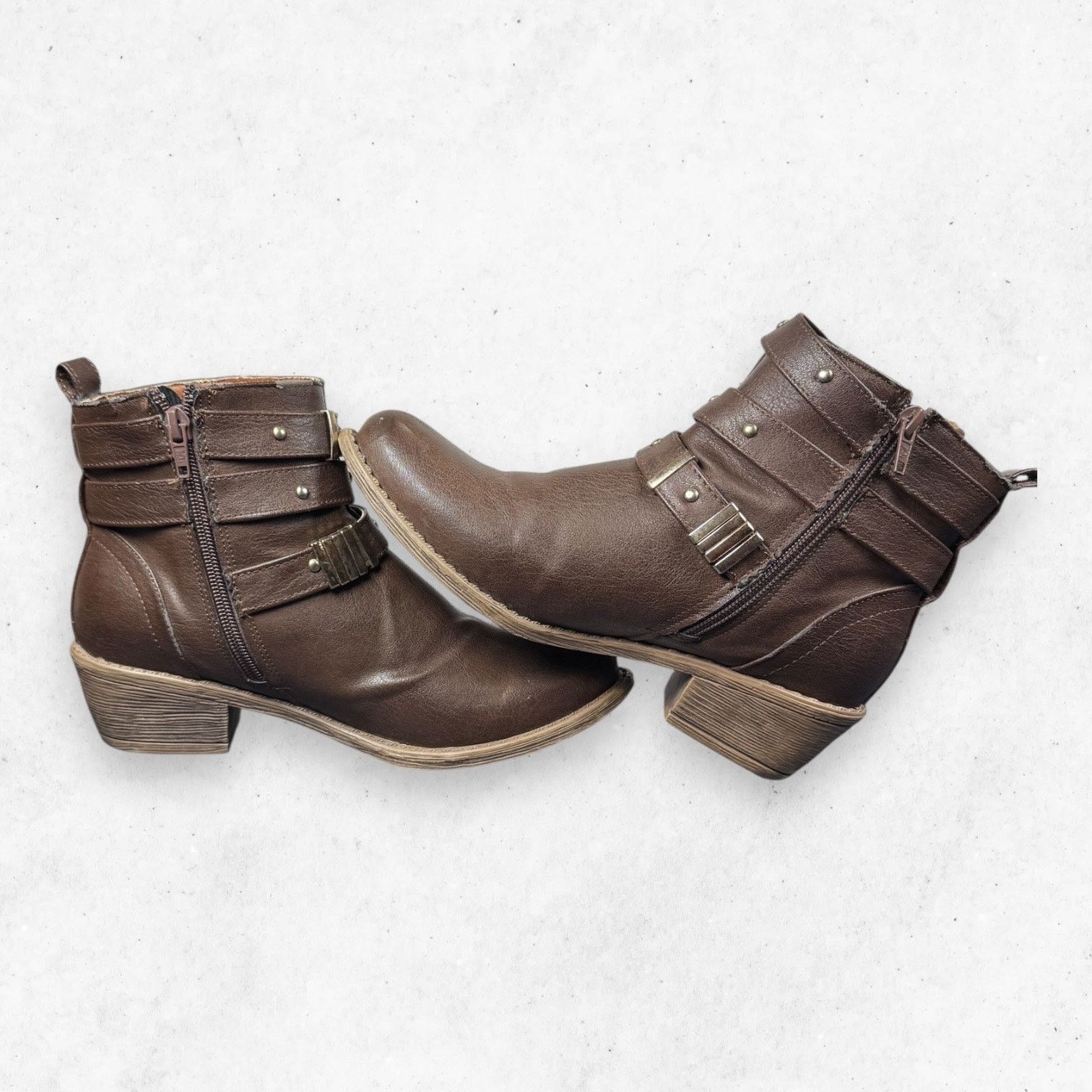 Other Womens Brown Studded Buckle Ankle Boots Block Heel Sz 7 Size US 7 / IT 37 - 8 Thumbnail