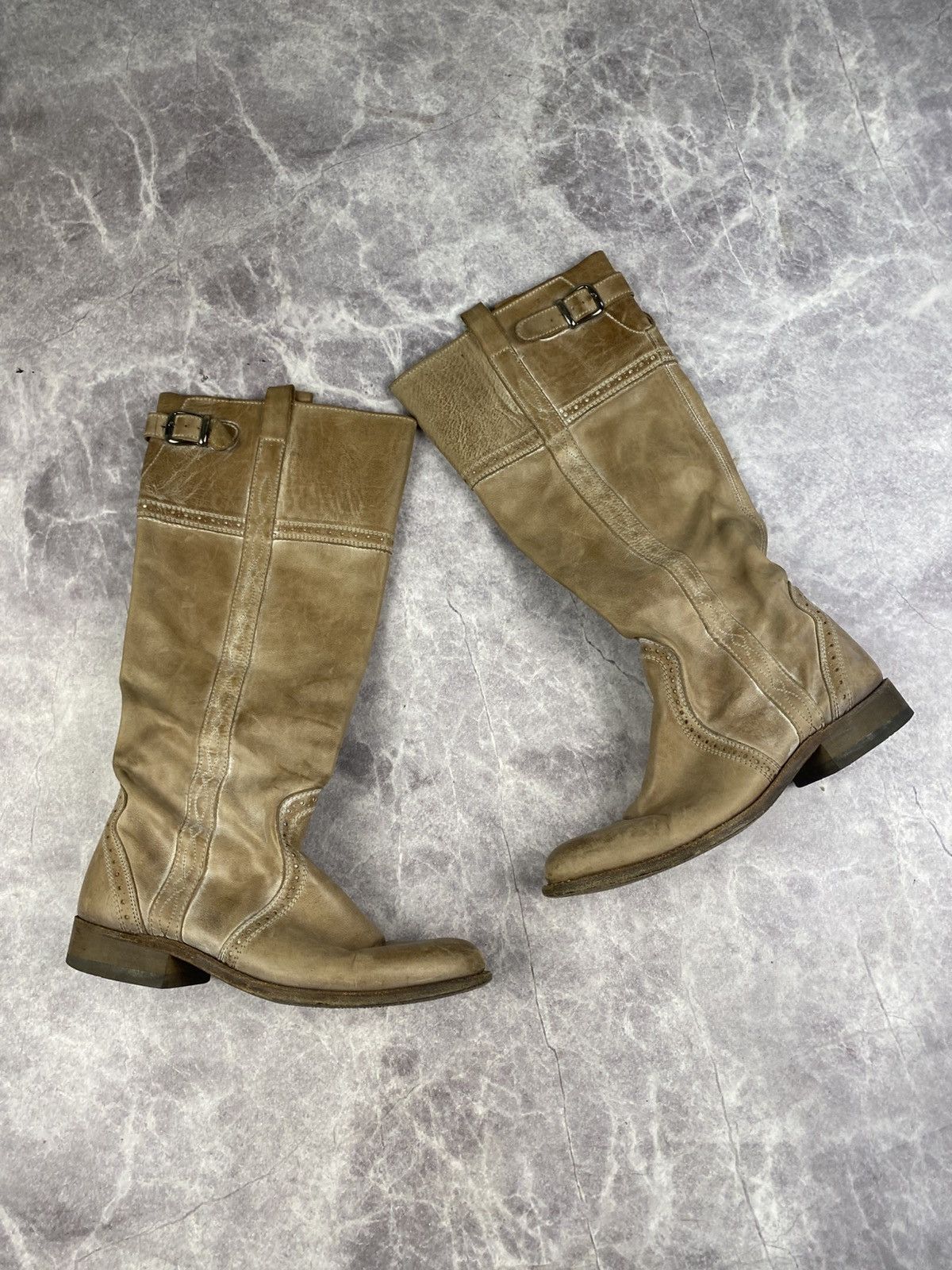 Sancho Boots Sancho Boots leather western knee-high boots beige size: 38 Size US 8 / IT 38 - 1 Thumbnail