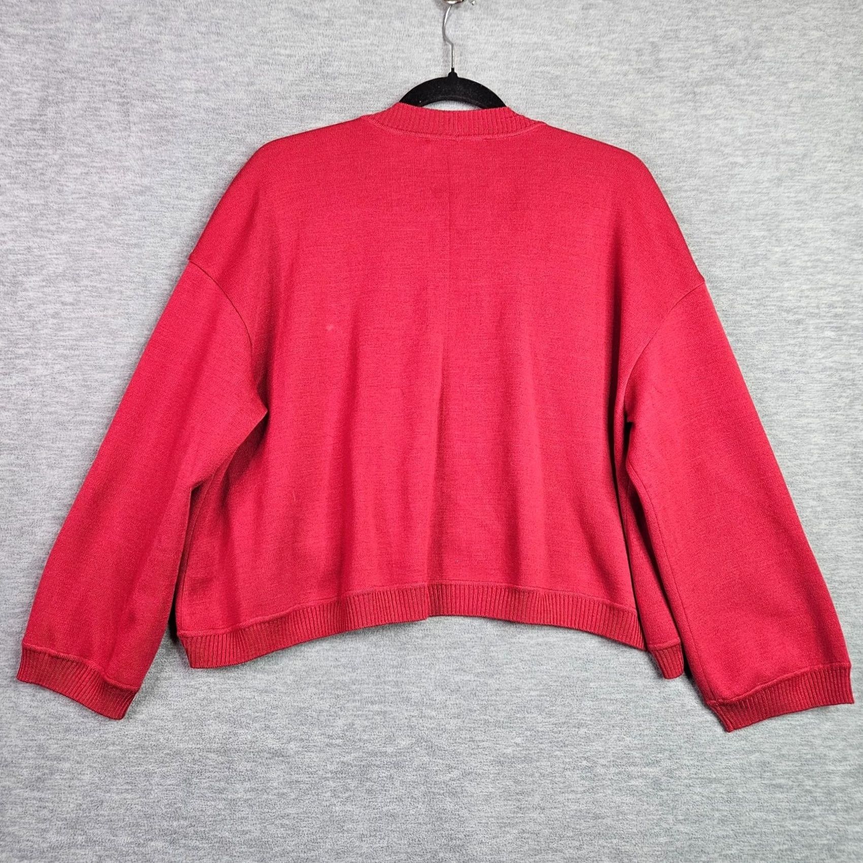 St. John St.John Women's M Red Cropped Open Front Knit Sweater Cardigan V-Neck Wool Rayon USA Holiday 90s Modern Mens Womens Boys Girls Size M / US 6-8 / IT 42-44 - 7 Thumbnail