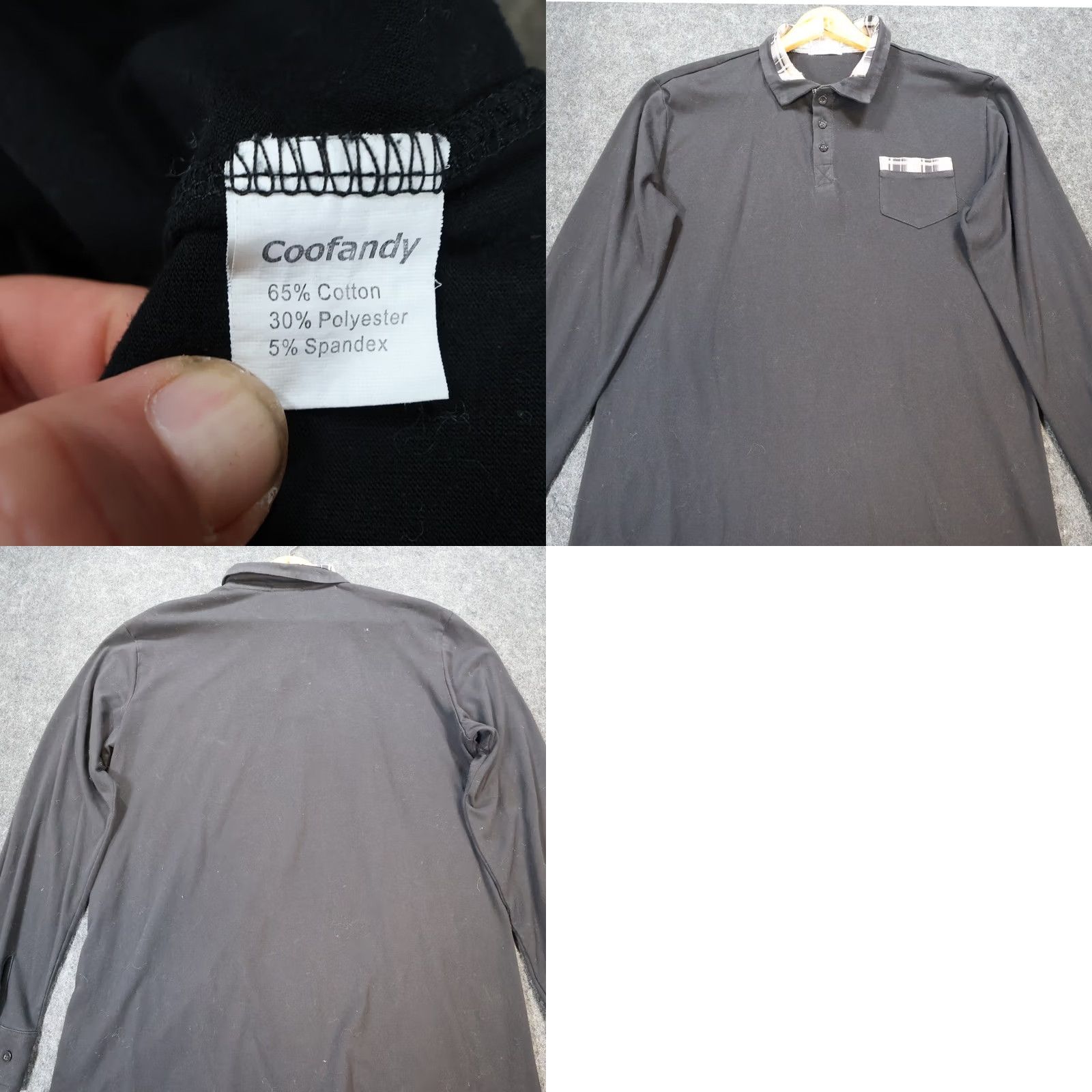 Vintage COOFANDY Polo Shirt Mens Medium Black Long Sleeve Plaid Trim Pocket Uniform Casual Shirt Size US M / EU 48-50 / 2 - 8 Thumbnail