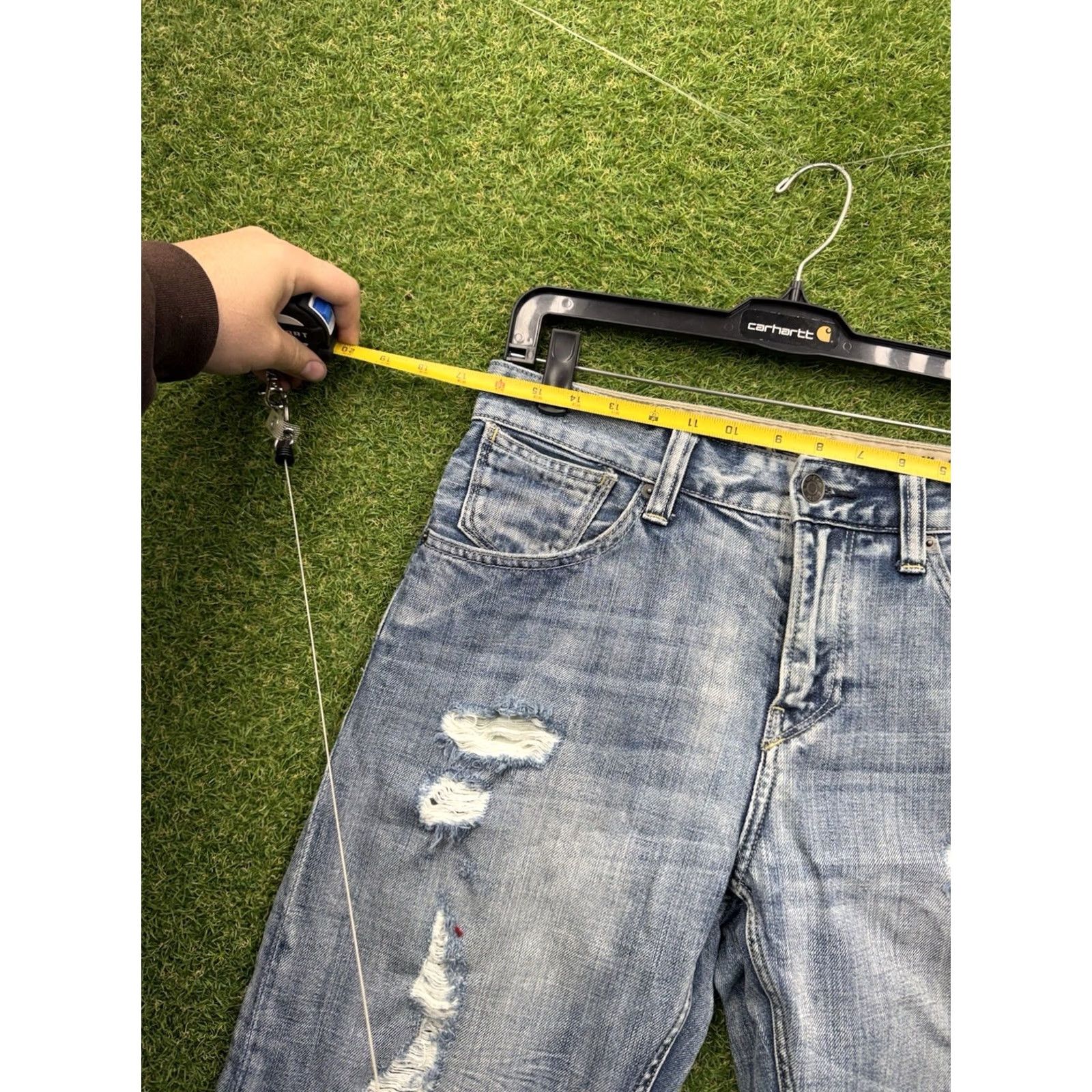 Express Express Kingston Jeans Men 32x32 Blue Classic Bootcut Distressed Pockets Jeans Size US 32 / EU 48 - 3 Thumbnail