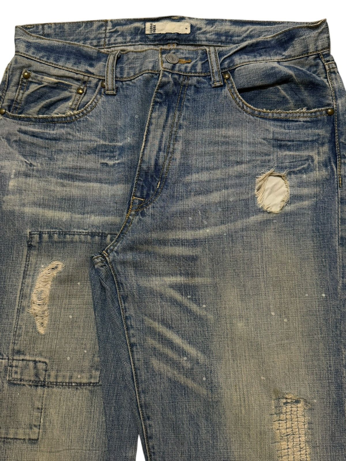 Global Work Vintage 90s Global Work Blue Faded Wash Whiskers Distressed Size US 31 - 3 Thumbnail