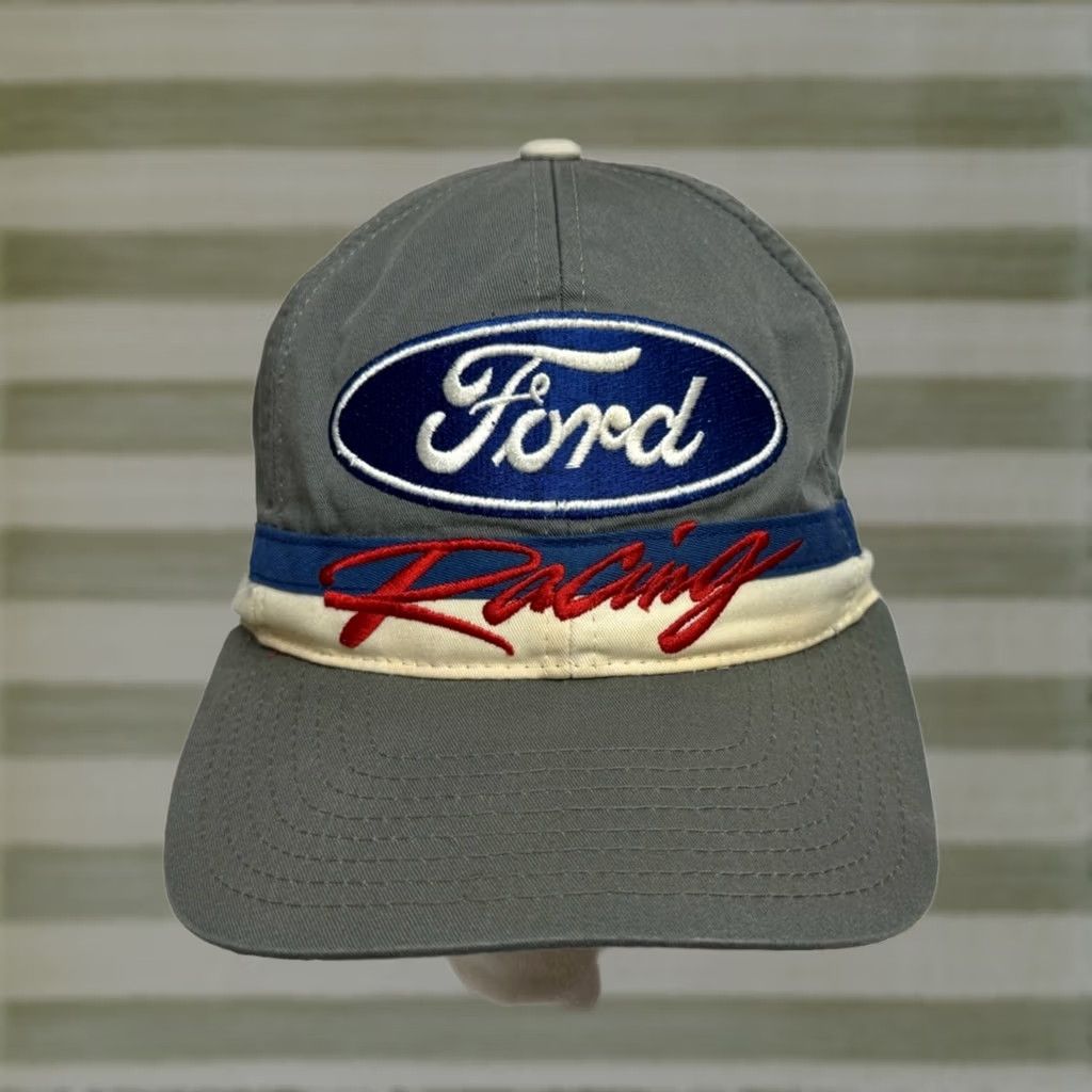 Ford VINTAGE Ford Racing Snapback Hat Taurus Nascar Checkered Flag Hat Mens One Size Silver Baseball Cap Hat Size ONE SIZE - 1 Thumbnail