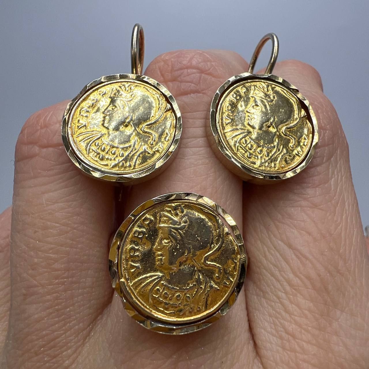 Sterling Silver Vintage Gilt Sterling Silver 925 Set of Earrings Ring Italy Size ONE SIZE - 3 Thumbnail