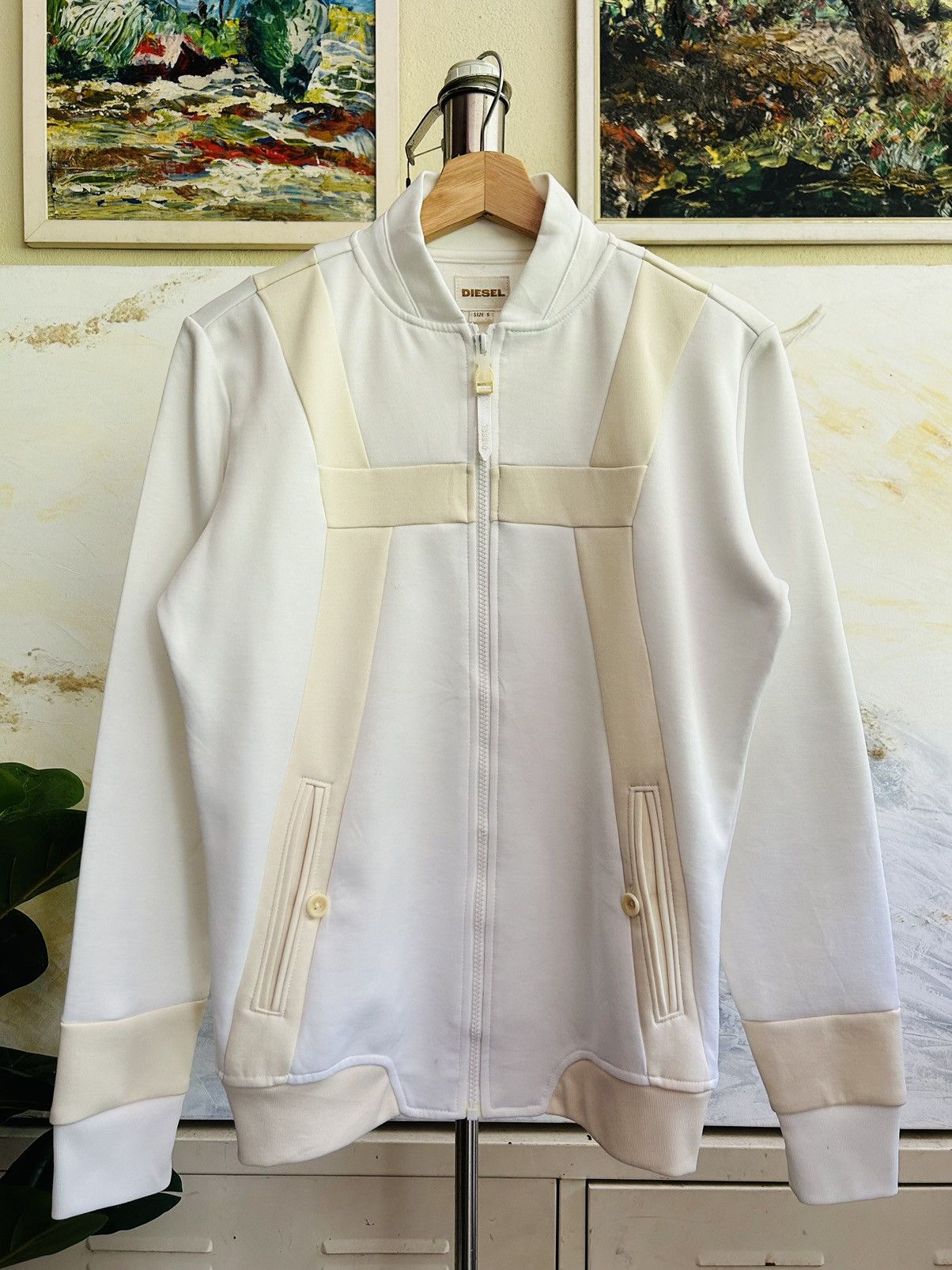 image of Diesel Design Stripe Jacket in White, Men's (Size Small)