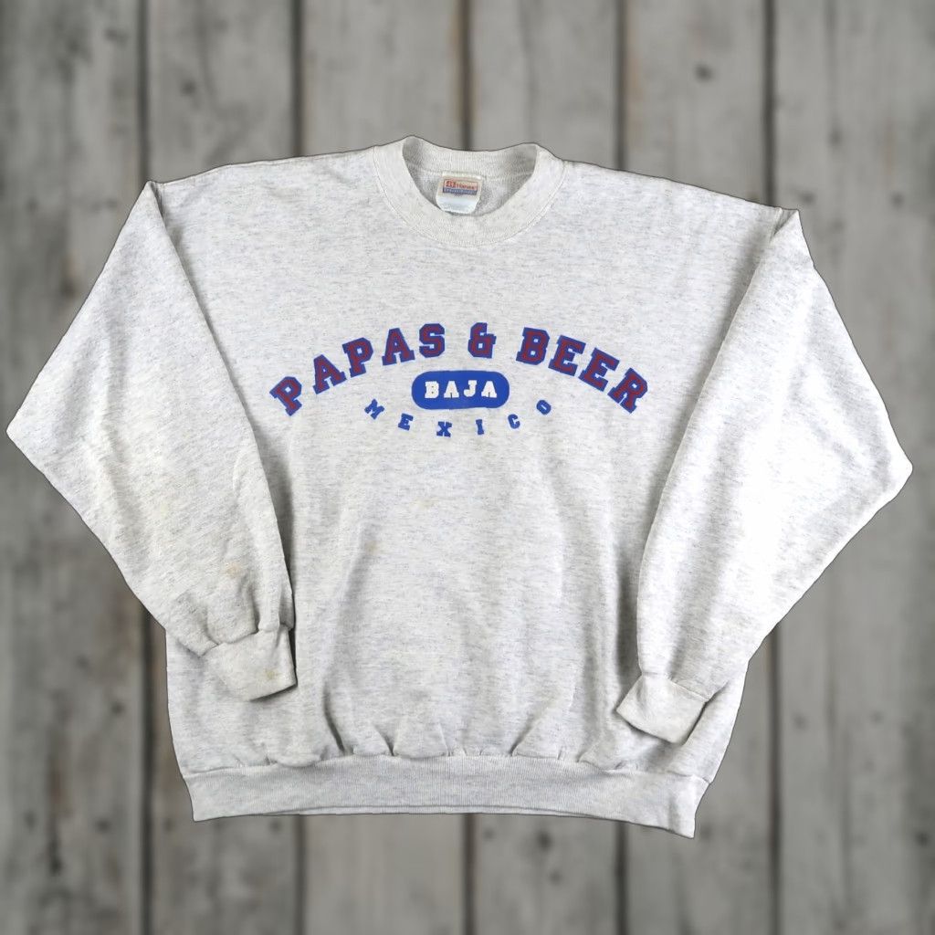 Hanes VINTAGE Hanes 90s Papas And Beer Sweatshirt Pullover Crewneck Adult Large Gray Graphic Print Mens Size US L / EU 52-54 / 3 - 1 Thumbnail