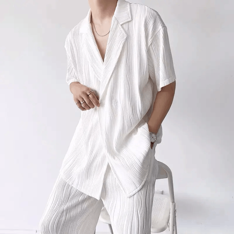 Japanese Brand × Vintage Korean fashion white wave pleats short sleeve shirt jacket Size US M / EU 48-50 / 2 - 2 Thumbnail