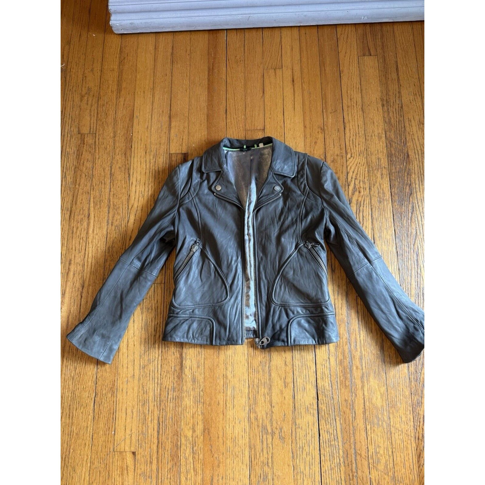 Other Doma Jacket Lamb Leather Gray Moto Biker Womens Large Size L / US 10 / IT 46 - 6 Thumbnail