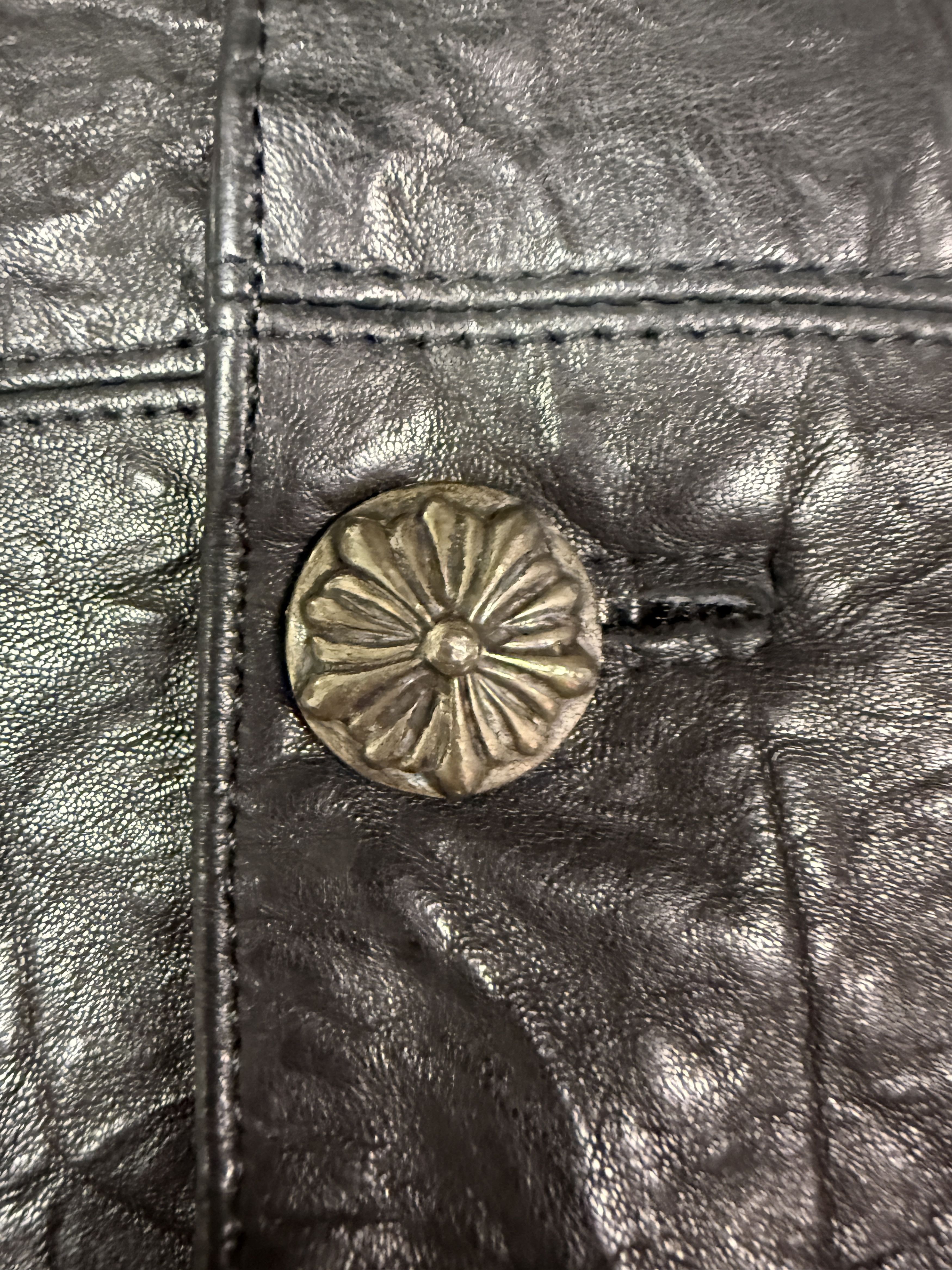 11.11 / eleven eleven Eleven 11 Silver Button Inlay Pattern Crinkle Leather Blazer Size US M / EU 48-50 / 2 - 5 Thumbnail