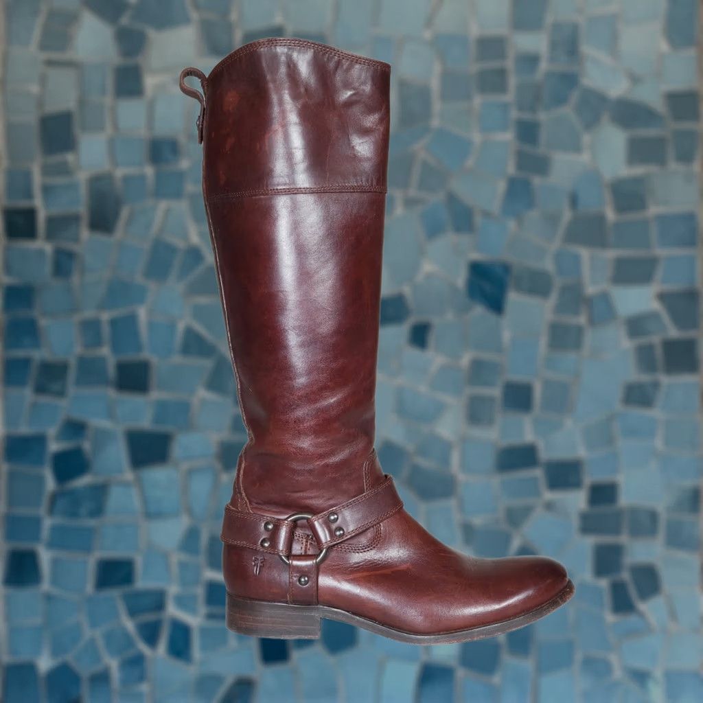 Frye FRYE Melissa Harness Tall Inside Zip Riding Boot Womens US 7 B Brown Leather Knee High Boot Size US 7 / IT 37 - 1 Thumbnail