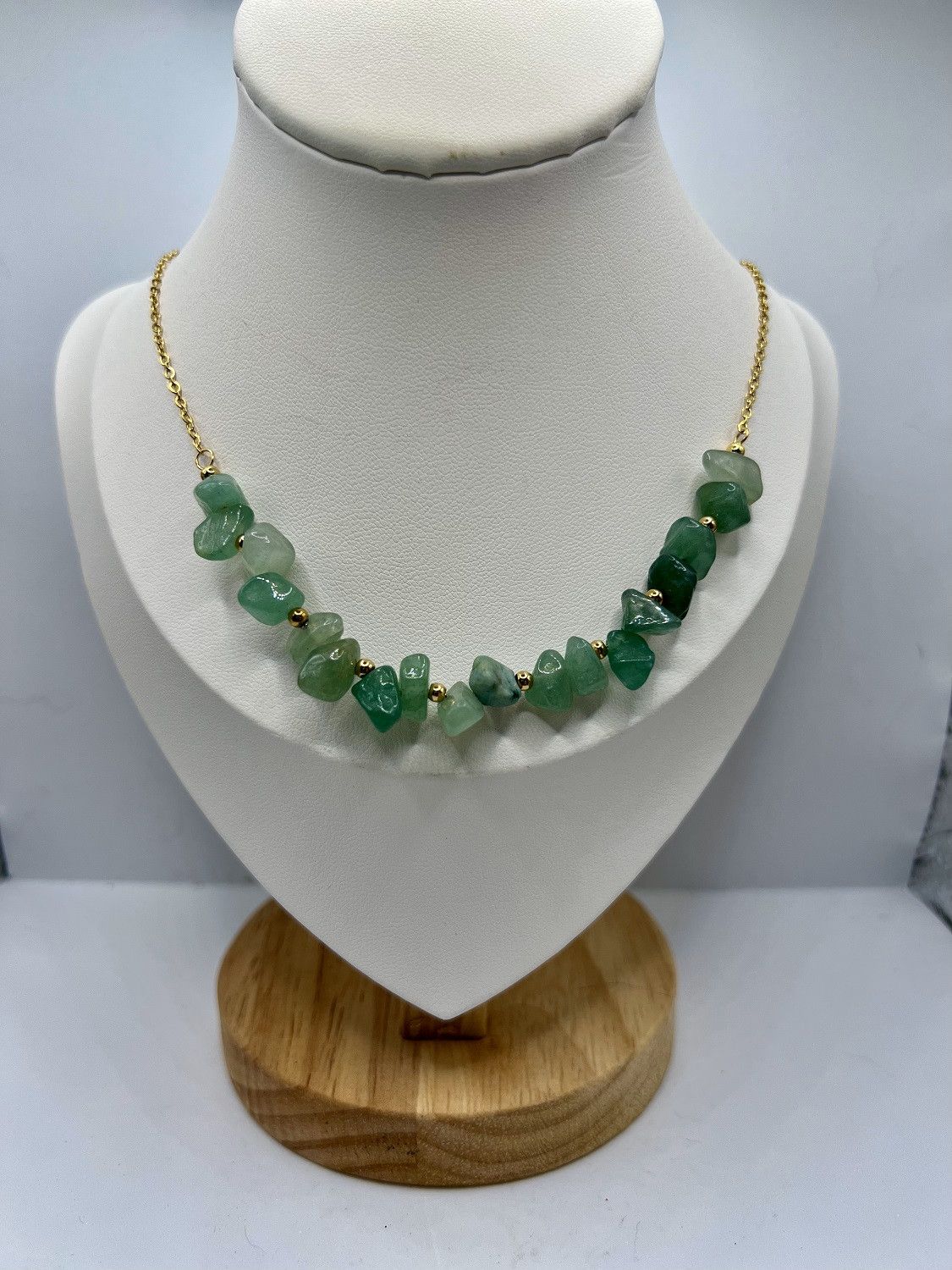 Handmade Green Jade Statement Gold Chain Necklace Size ONE SIZE - 1 Thumbnail