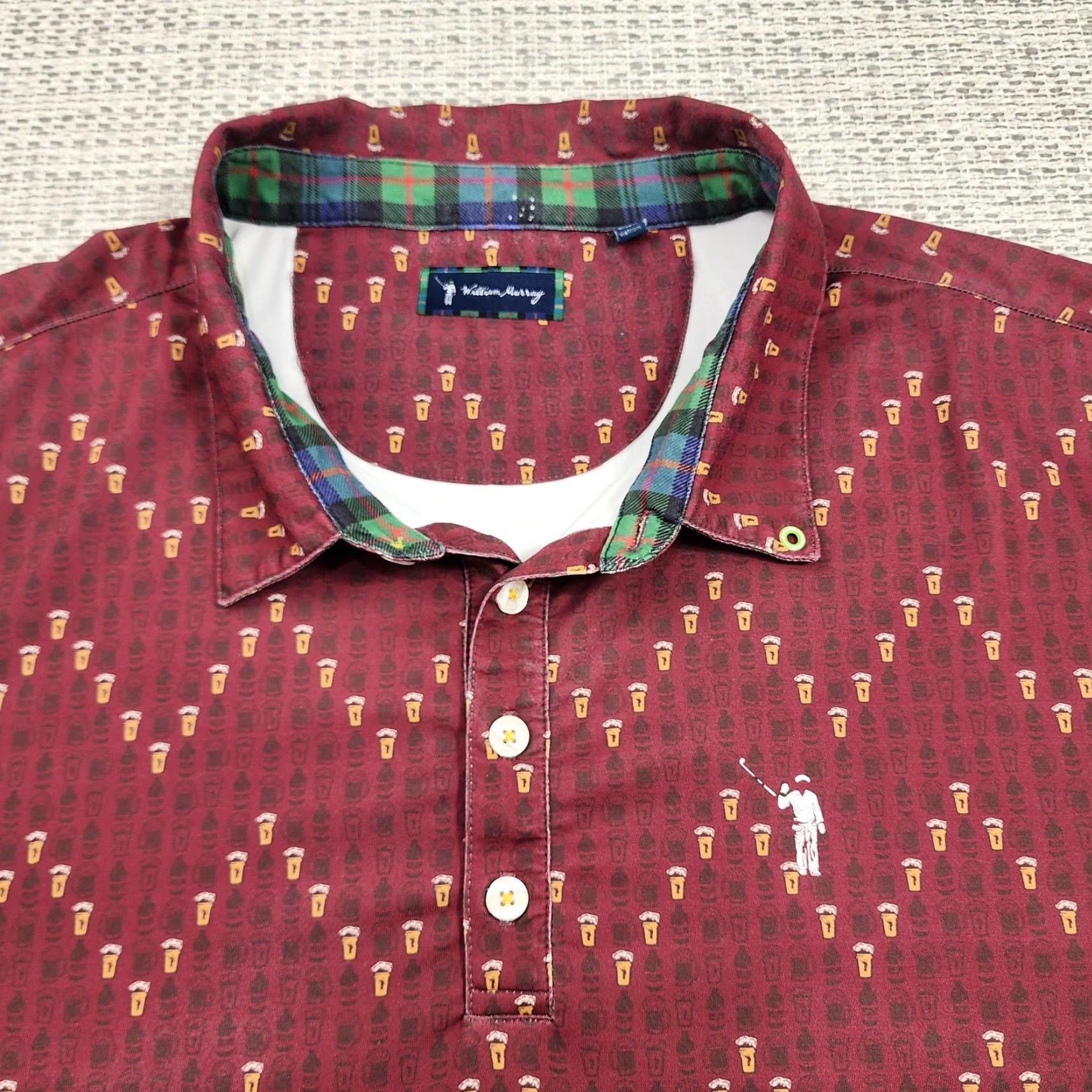 Vintage William Murray Polo Shirt Mens 2XL Burgundy Beer Pint Print Golf Performance Shirt Polo Mens 2XL Size US XXL / EU 58 / 5 - 4 Thumbnail