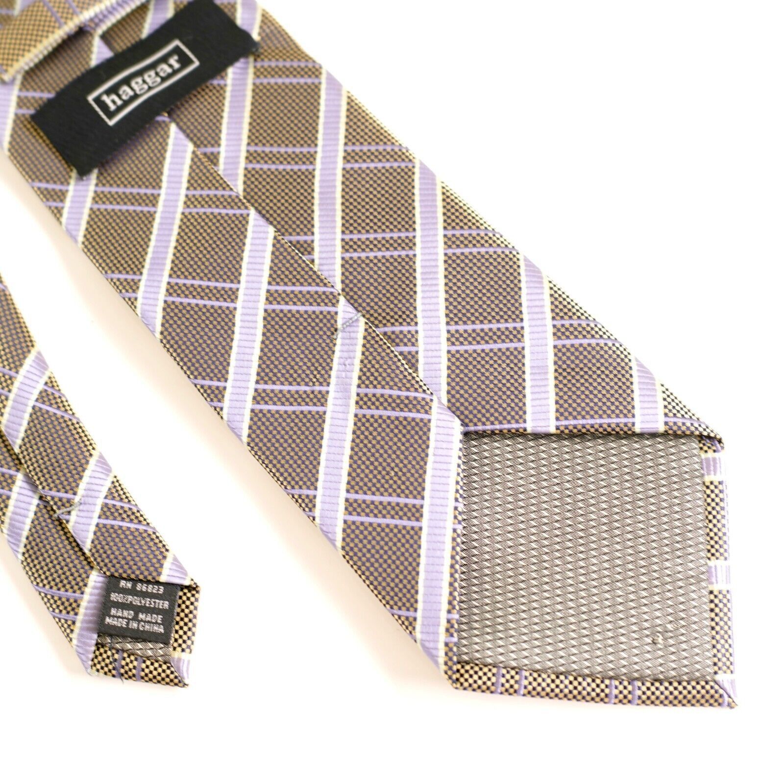 Haggar Haggar Black Gold Check Purple Striped Woven Polyester Tie Size ONE SIZE - 7 Thumbnail