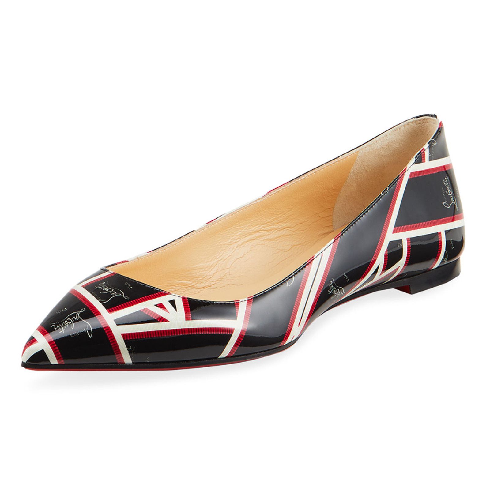 Christian Louboutin Christian Louboutin Ballalla Flat Patent Ribbon Black Red Size US 7 / IT 37 - 1 Thumbnail