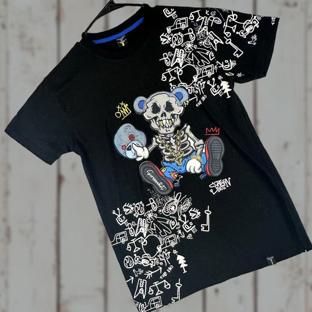 Vintage Screenshot Shirt Mens Medium Black Graphic Skeleton Bear Streetwear Urban Art Tee Size US M / EU 48-50 / 2 - 1 Thumbnail