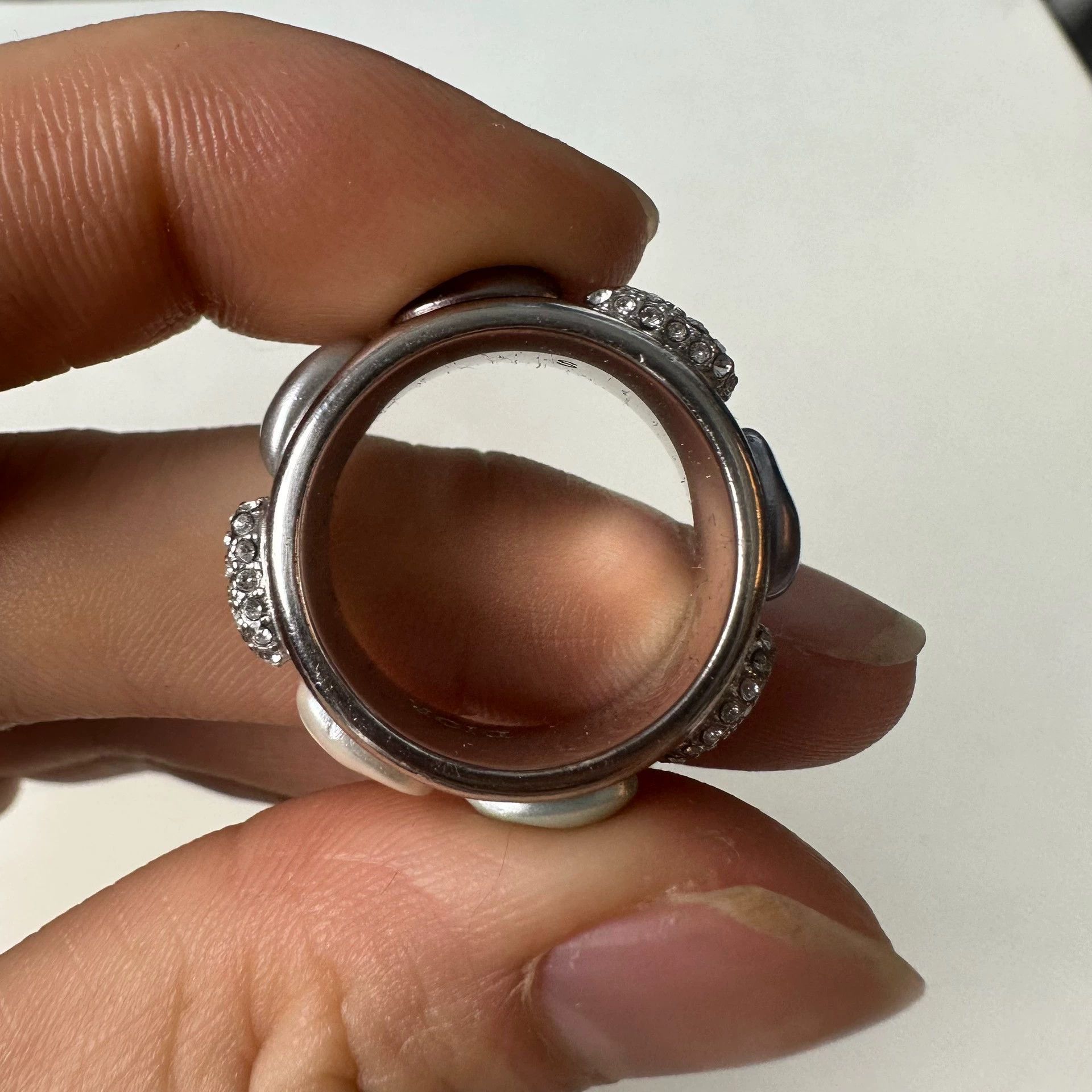 Dior DIOR Men's White Crystal-Inset Silver Ring S Size ONE SIZE - 4 Thumbnail