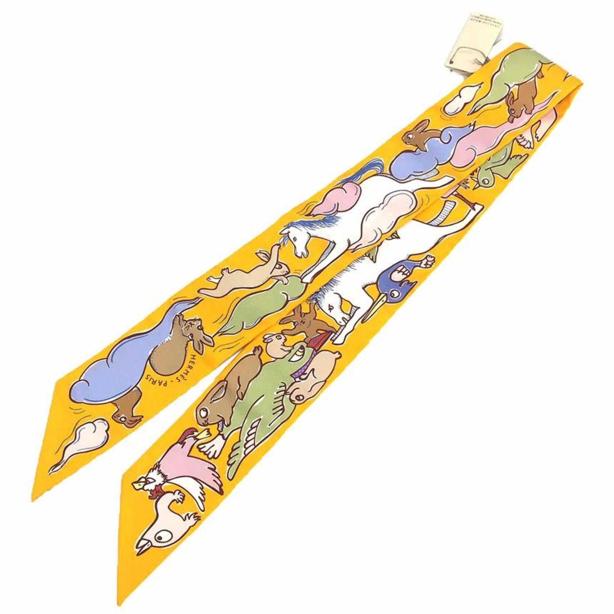 image of Hermes Twilly Scarf Muffler Thousand And One Rabbits Mille Et Un Lapins 2023 H064007S 04 Bouton D’O