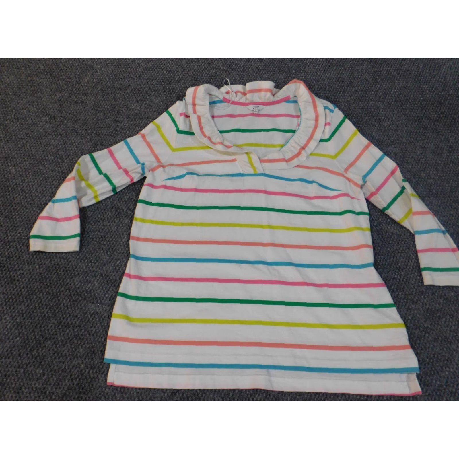 Vintage Crown & Ivy Blouse Shirt Womens Large White Striped Pullover Round Neck Casual Knit Cotton Lightweight Long Sleeve Size L / US 10 / IT 46 - 3 Thumbnail