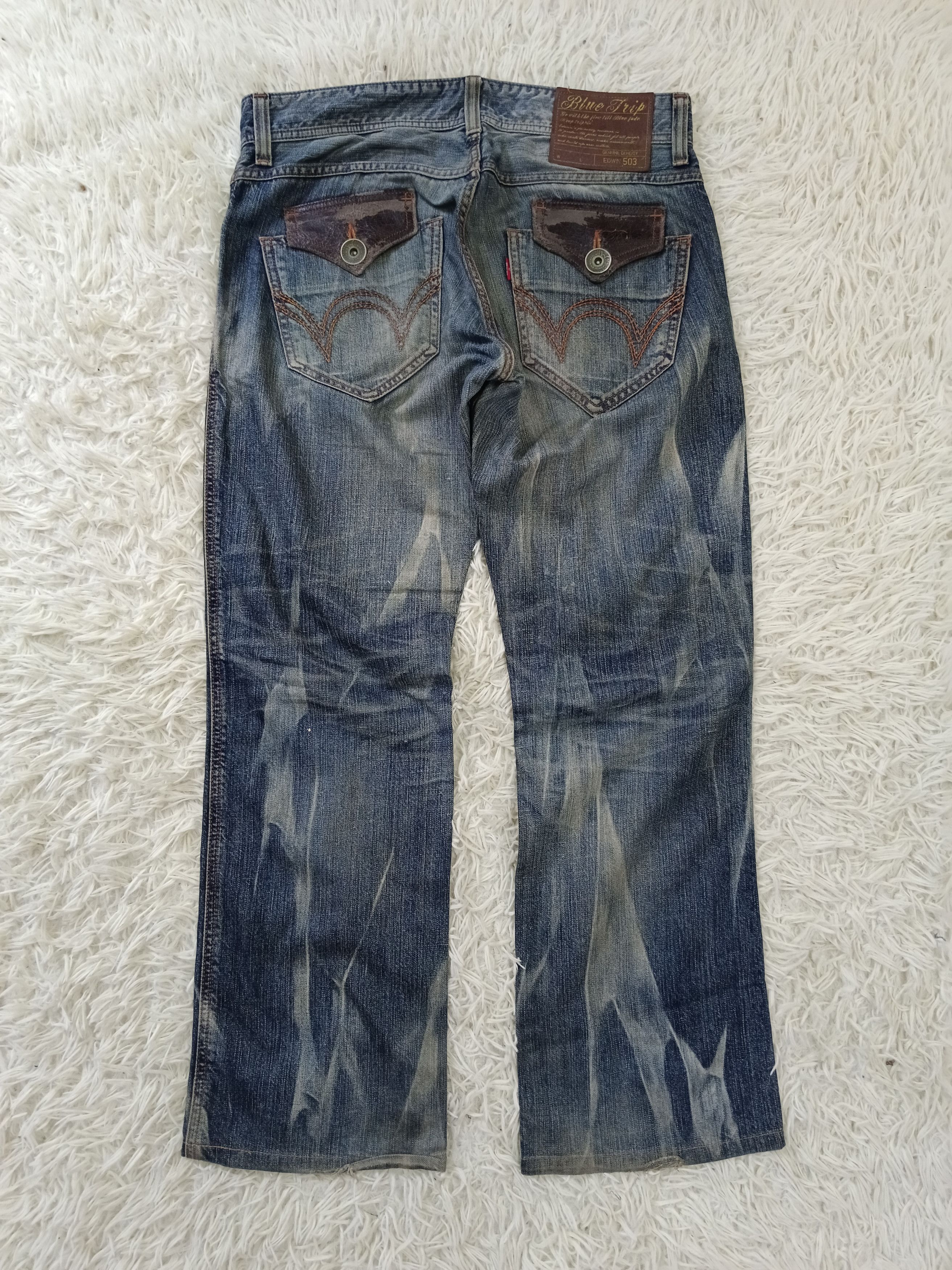 Edwin INSANE 90s🔥DiSTRESSED EDWIN BLUE TRIP DENIM PANTS Size US 32 / EU 48 - 2 Thumbnail
