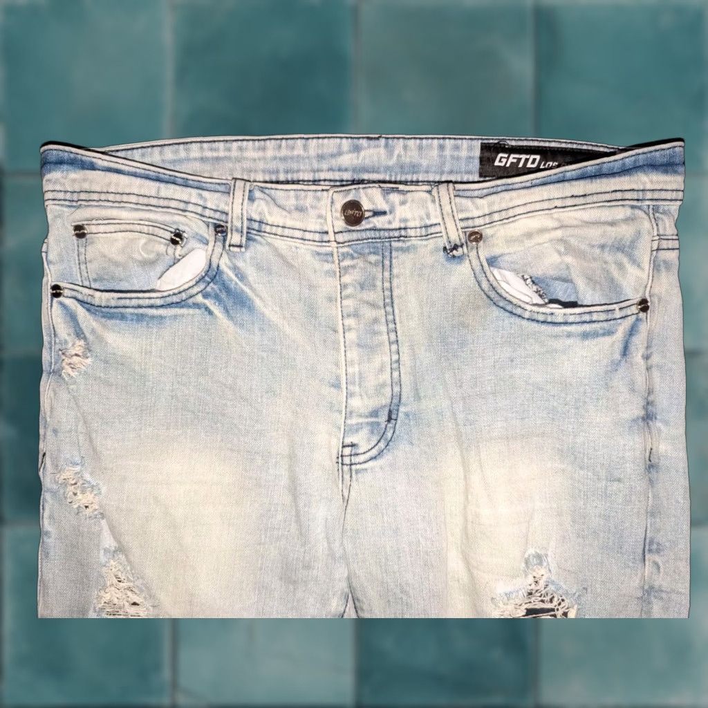 Vintage GFTD Los Angeles Jeans - Denim Jeans - 34 Waist 32 Inseam - Distressed Skinny Blue Mens Size US 34 / EU 50 - 1 Thumbnail