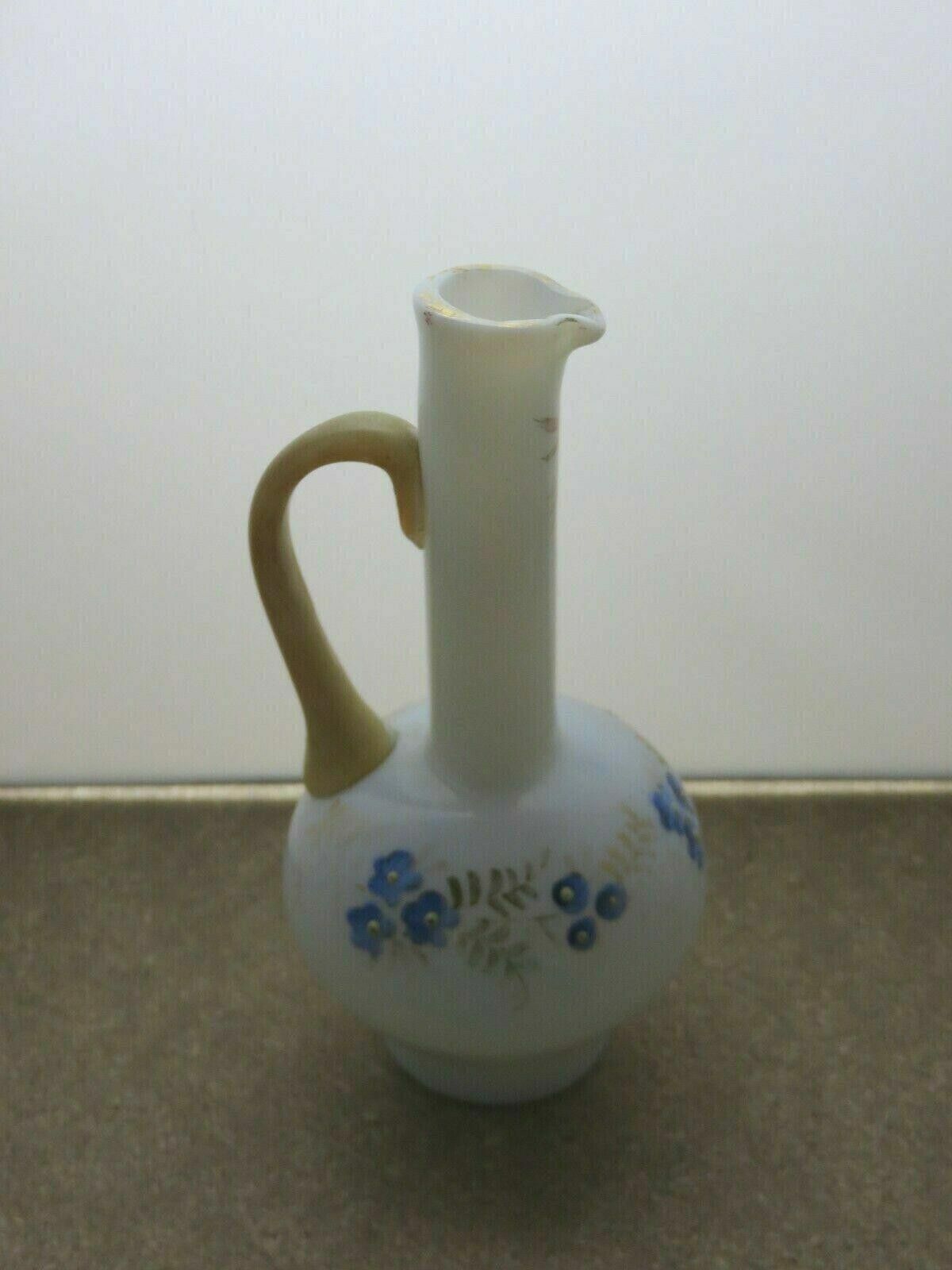 The Unbranded Brand White Milk Glass Display Set of 2 Jug Handle Blue Flower 6" Size ONE SIZE - 4 Thumbnail