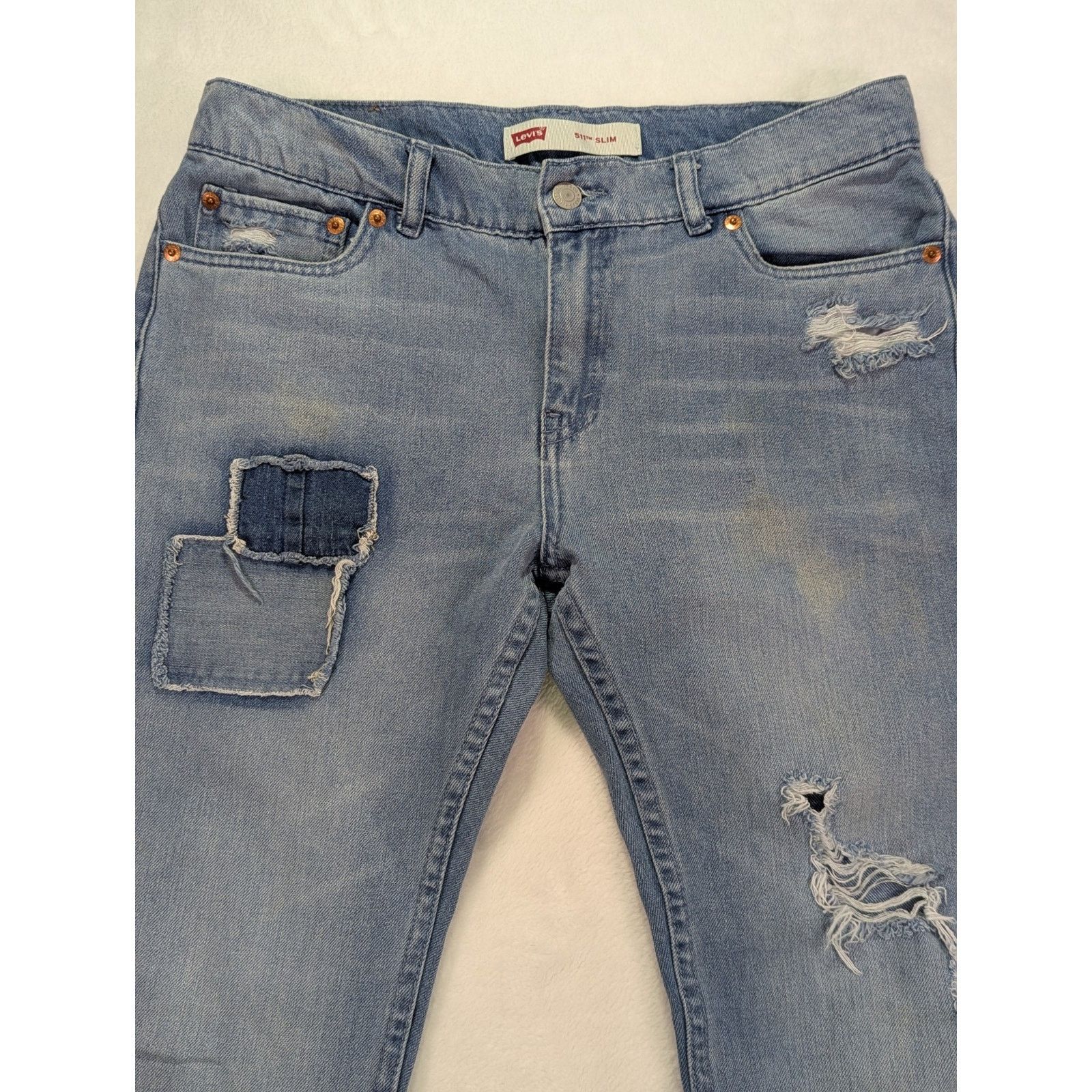 Levi's 511 Slim Sz 20 Reg W30 L30 Light Wash Distressed Boro Style Size 30" / US 8 / IT 44 - 2 Thumbnail