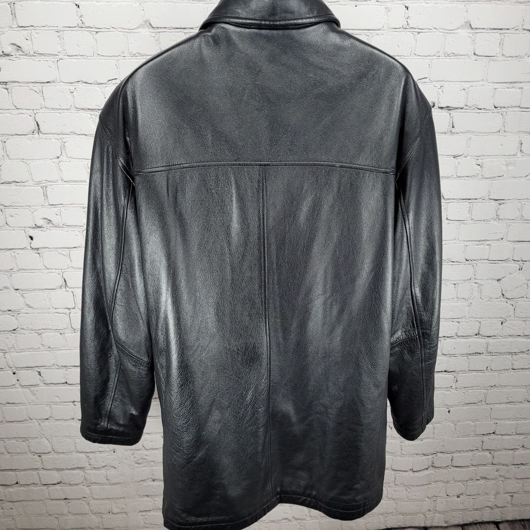 Dockers DOCKERS Black Leather Jacket XL Buttoned Collared Pockets Mid-Length Mens Size US XL / EU 56 / 4 - 2 Thumbnail