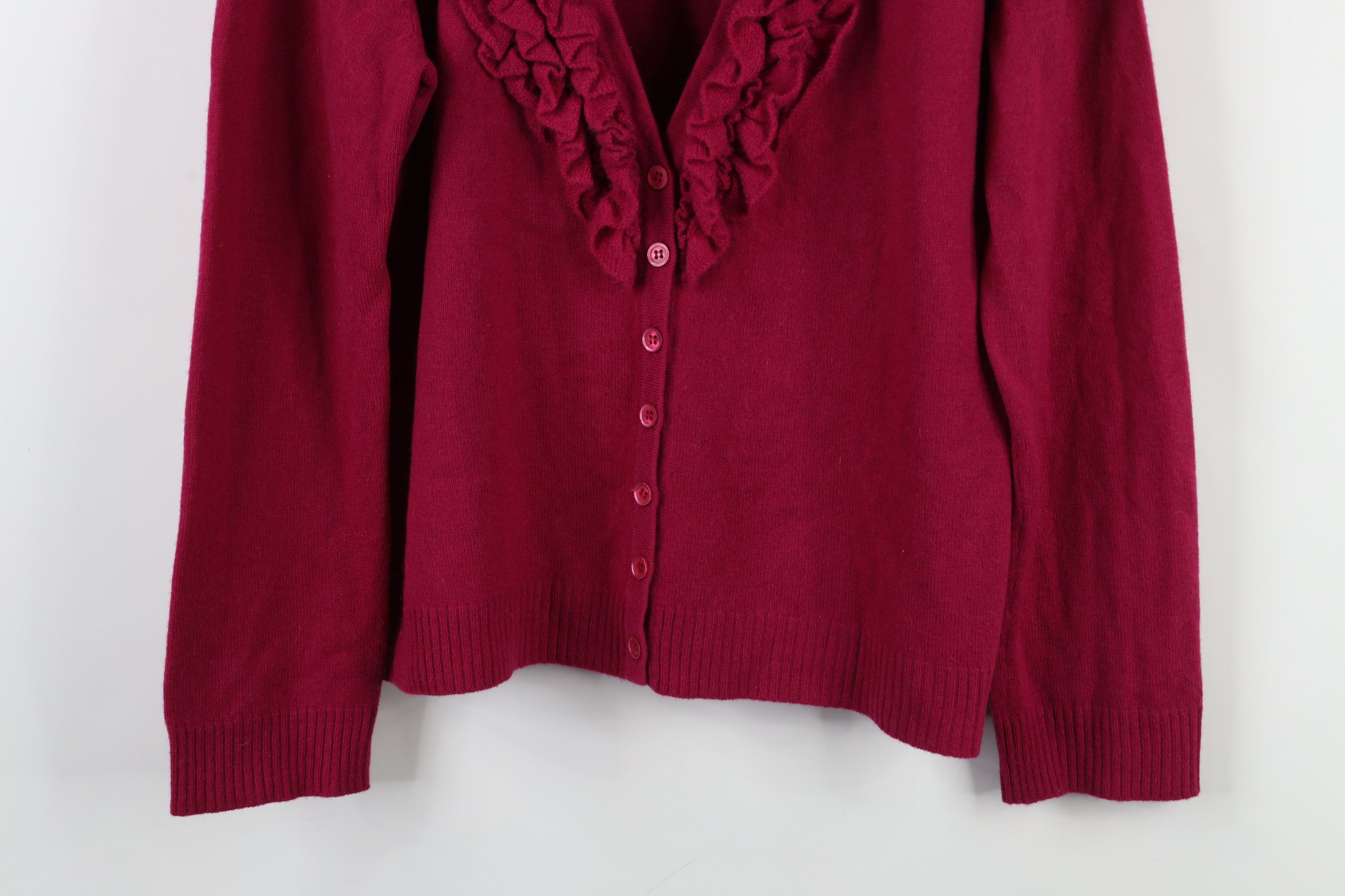 Vintage Vintage 90s Soft Cashmere Knit Ruffled Cardigan Sweater Pink Size XL / US 12-14 / IT 48-50 - 3 Thumbnail