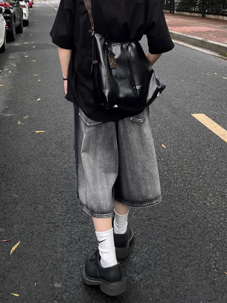 Japanese Brand Loose straight leg distressed gradient denim shorts Size US 32 / EU 48 - 6 Thumbnail