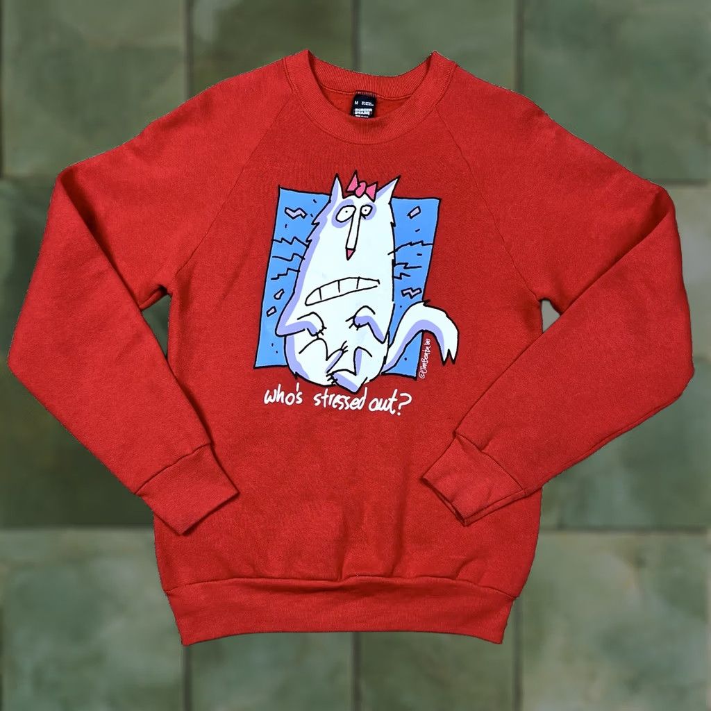 Vintage VINTAGE Screen Stars Sweatshirt Raglan Red 80s Big Cat Graphic Crewneck M Women Size M / US 6-8 / IT 42-44 - 1 Thumbnail
