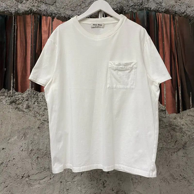 Miu Miu Miu Miu White Cotton Short Sleeve T-Shirt 0089 Size L / US 10 / IT 46 - 1 Thumbnail
