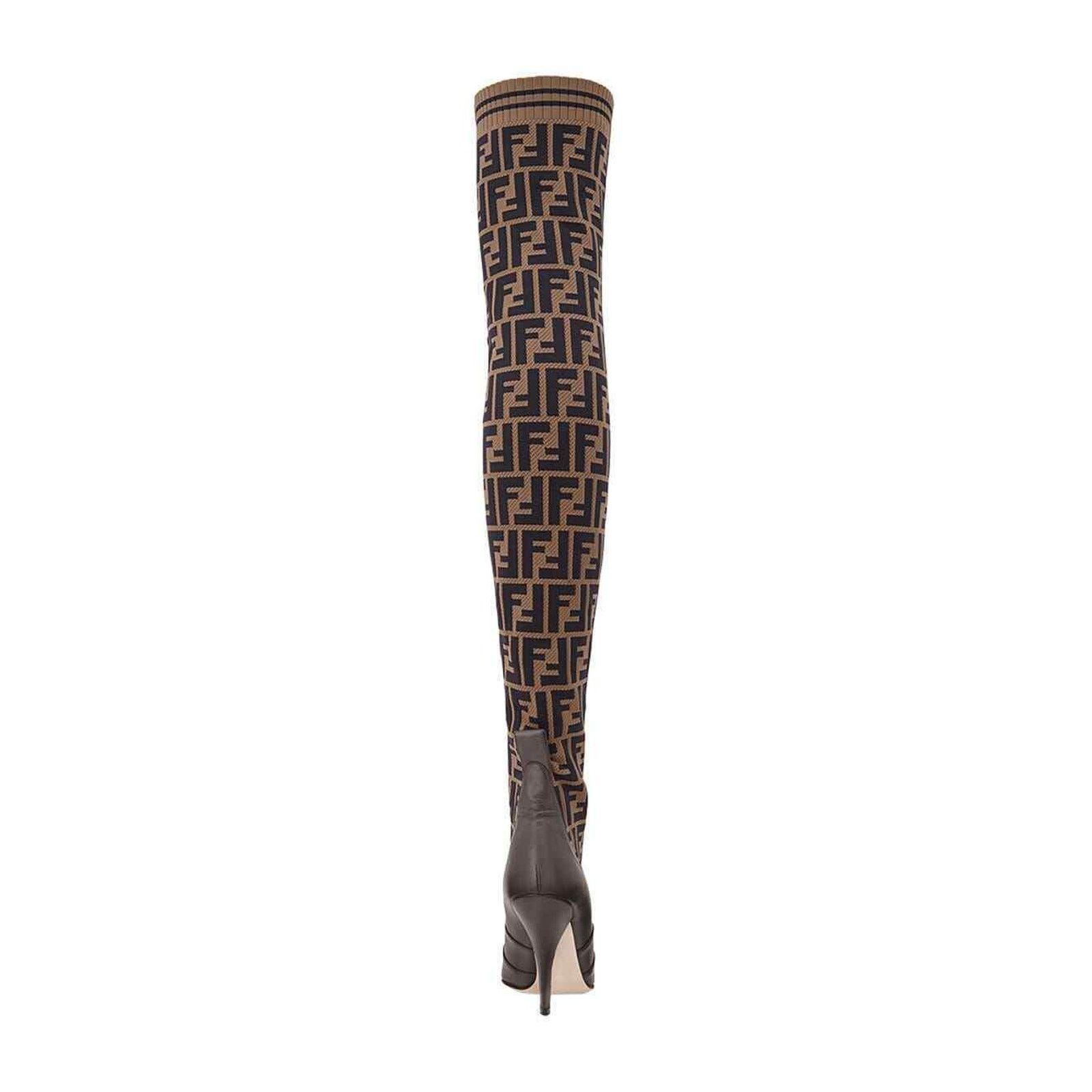 Fendi Fendi Rockoko Brown FF Logo Stretch Knit Sock Thigh High Size US 5 / IT 35 - 9 Thumbnail