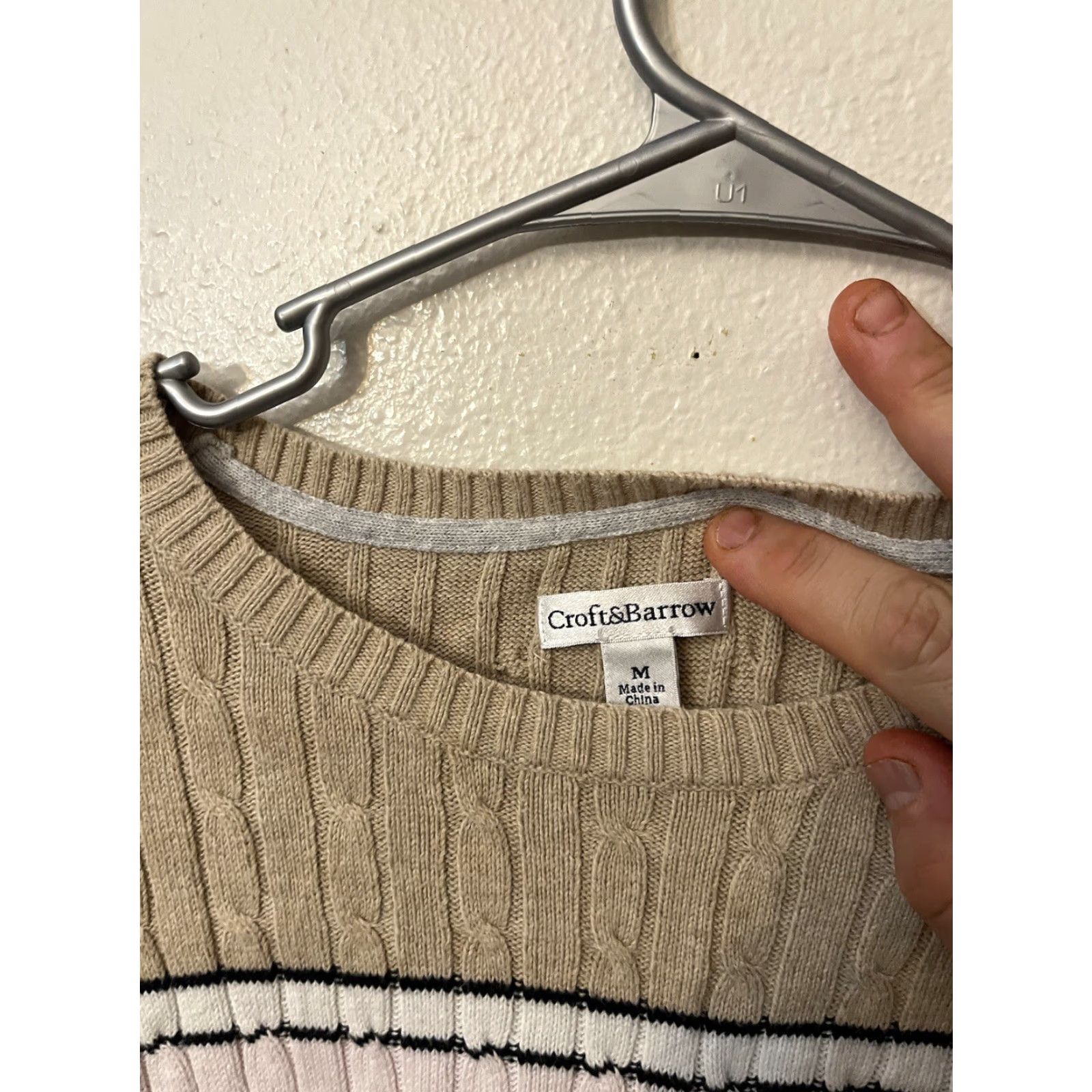 Croft & Barrow Croft & Barrow Women Medium Sweater Cable-Knit Stripes Colorblock Crew Neck Pullover All Seasons Lightweight Knitted Cotton Size M / US 6-8 / IT 42-44 - 2 Thumbnail