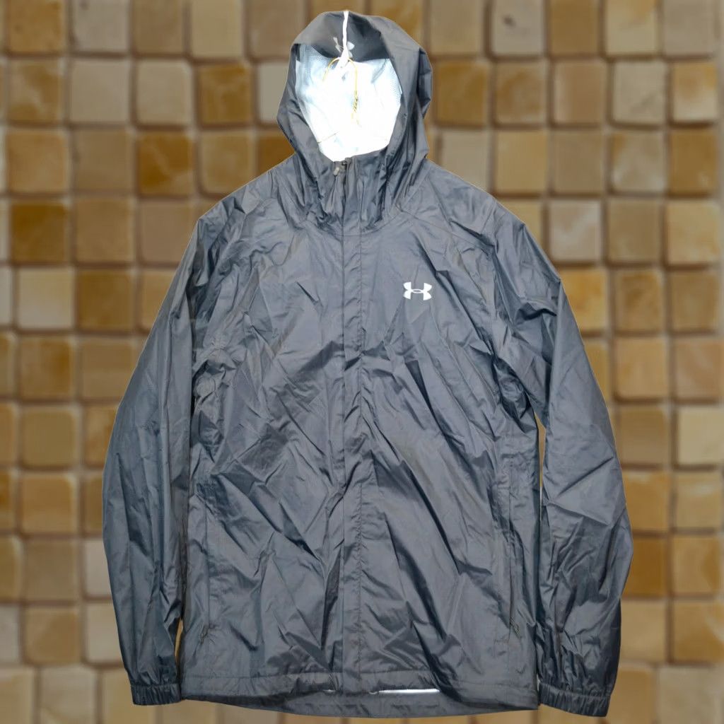 Under Armour Jacket Mens Small Black Hooded Zip Lightweight Windbreaker Raincoat, Men's