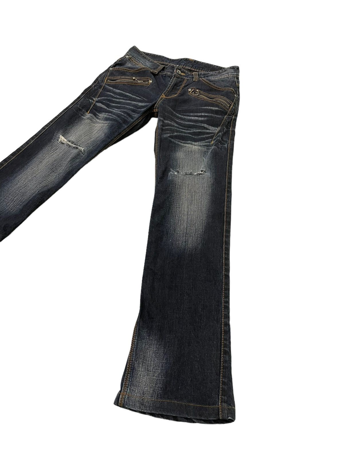 Japanese Brand Slim Jeans Nicole Club Distress Faded Low Rise Denim 7🟦5 Size US 32 / EU 48 - 3 Thumbnail