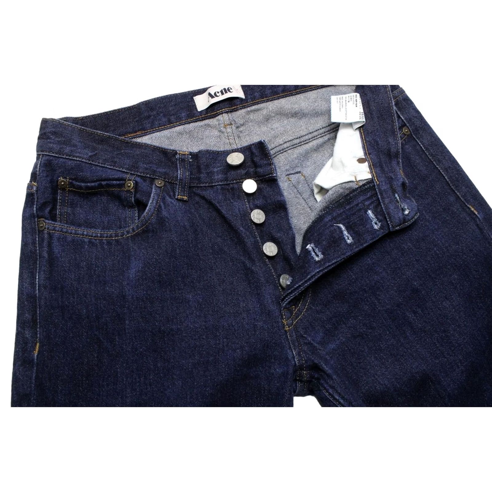 Vintage Acne Roc New Raw Jeans Men's W32/L32 Dark Blue Straight Fit Button Fade Effect Size US 32 / EU 48 - 4 Thumbnail
