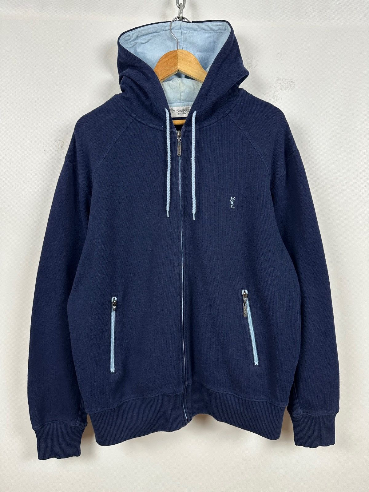 Yves Saint Laurent Vintage Yves Saint Laurent YSL Navy Blue Zip Up Hoodie Size US L / EU 52-54 / 3 - 1 Thumbnail