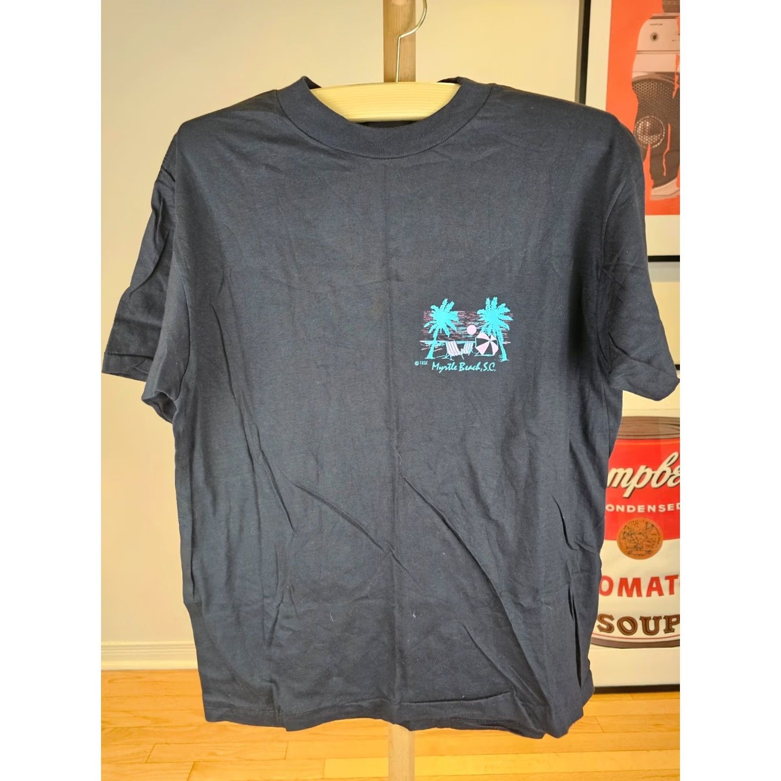 Vintage VINTAGE Summer Strand T-Shirt Black Cotton Short Sleeve Round Neck SZ L Mens 80s Myrtle Beach S.C. Single Stitch NWOT Logo Size US L / EU 52-54 / 3 - 2 Thumbnail