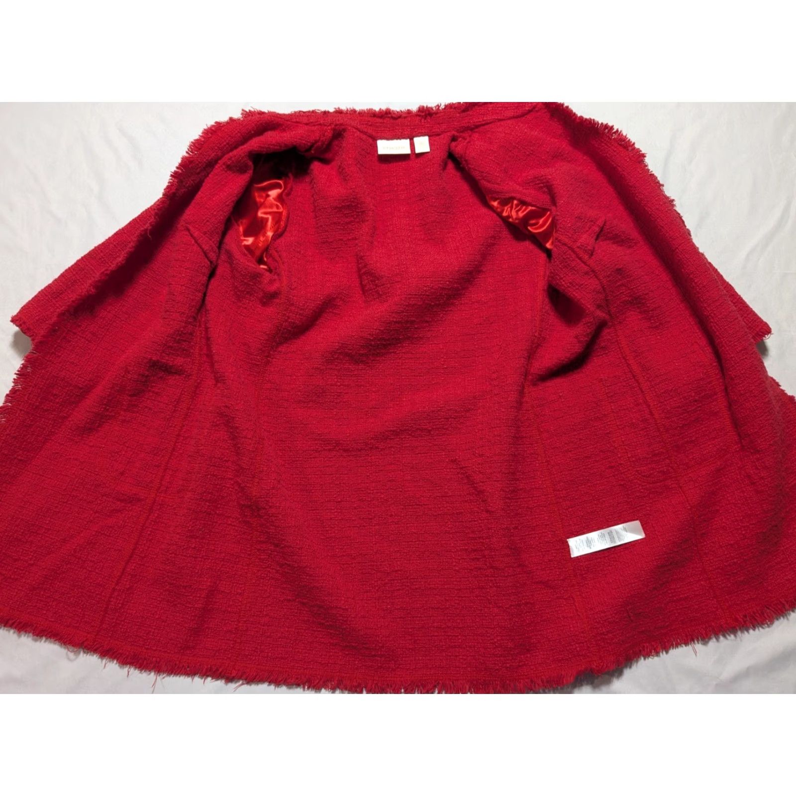 Vintage Chicos Raw-Edge Tweed Jacket Duster Cardigan Mandarin Collar Red Size L Large Womens Sweater Knit Open Front Size L / US 10 / IT 46 - 4 Thumbnail