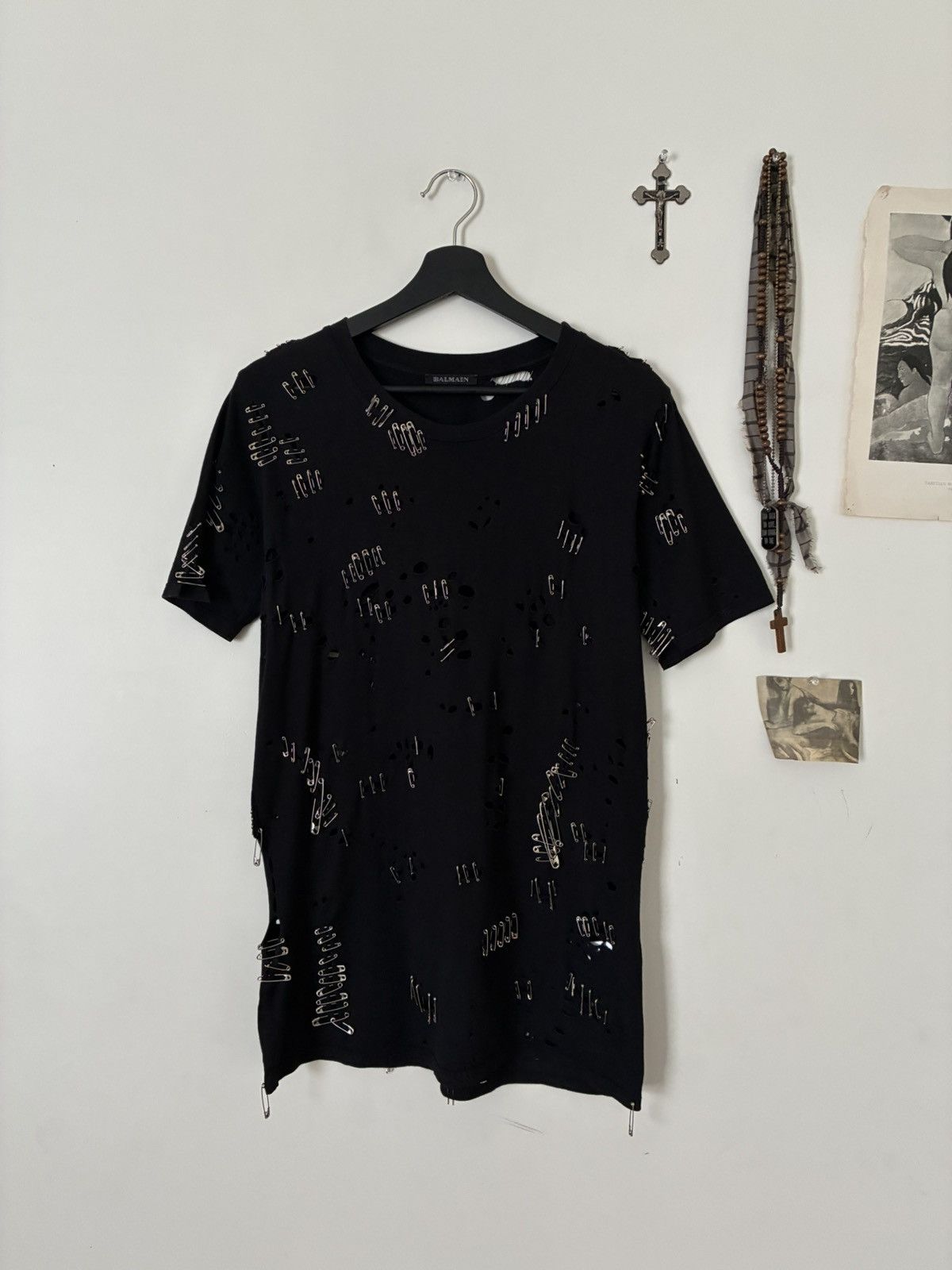 Balmain SS11 Safety Pin Distressed Tee