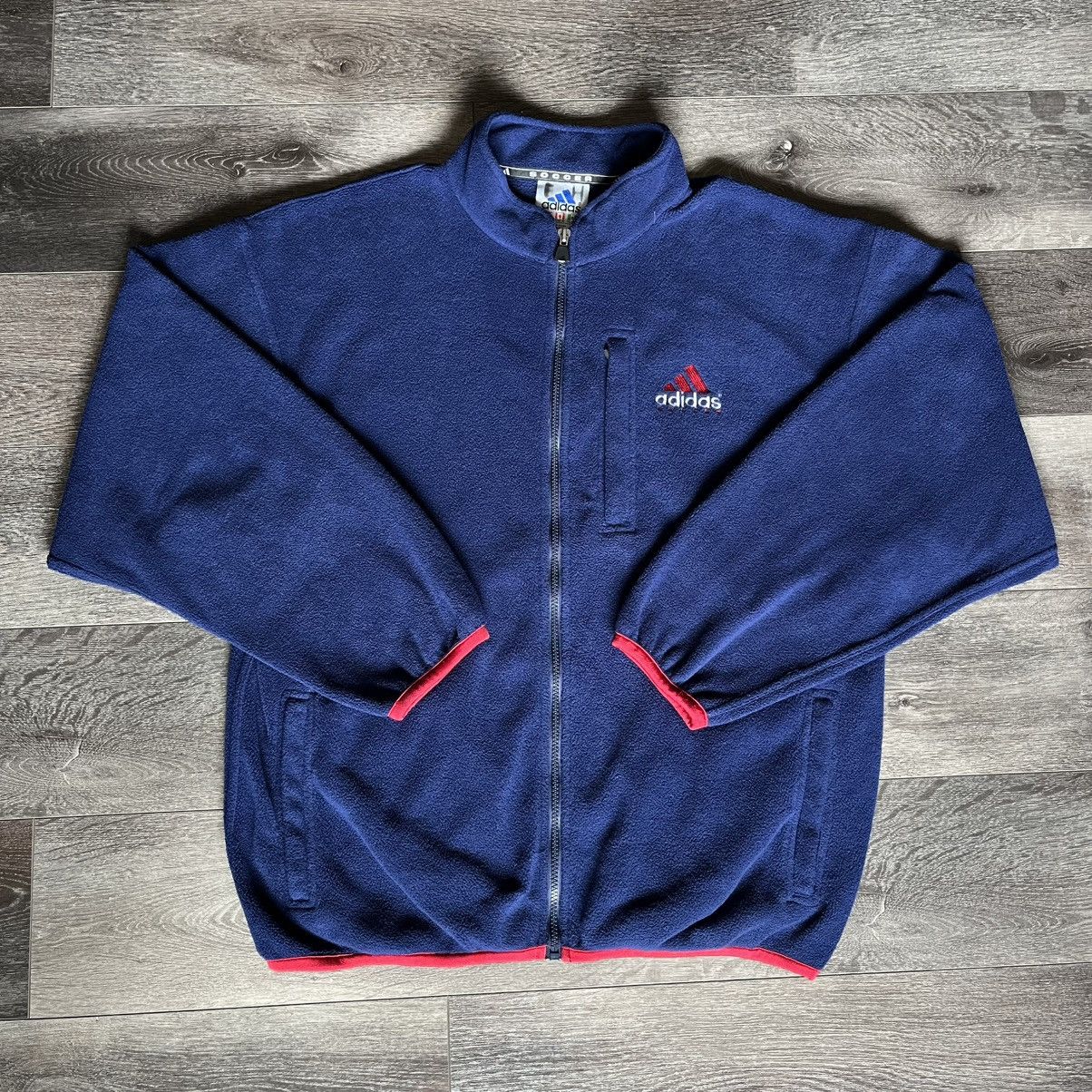 Adidas × Vintage Vintage 2000s Adidas Soccer Logo Pullover Fleece Zip Jacket Size US M / EU 48-50 / 2 - 1 Thumbnail
