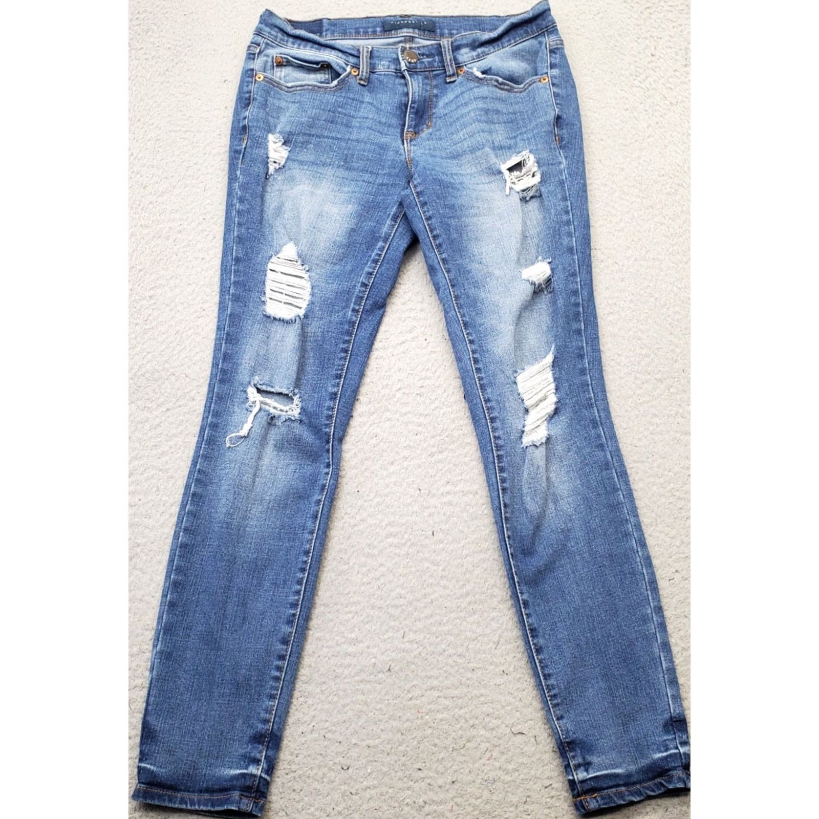 Vintage Aéropostale Jeans Womens Size 4 Blue Denim Low Rise Distressed Skinny Leg" Size 27" / US 4 / IT 40 - 2 Thumbnail