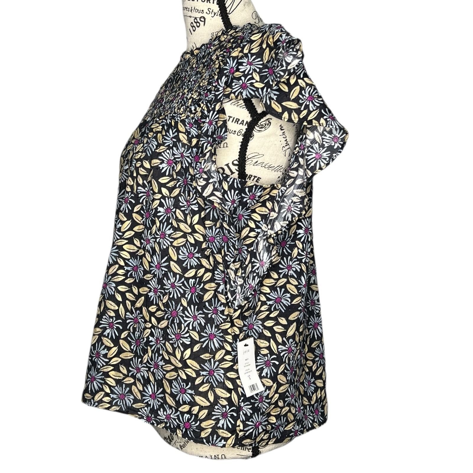 Joie Isa Reut Ruffled Embroidery Dot Smocked Floral Blouse Size S / US 4 / IT 40 - 3 Thumbnail